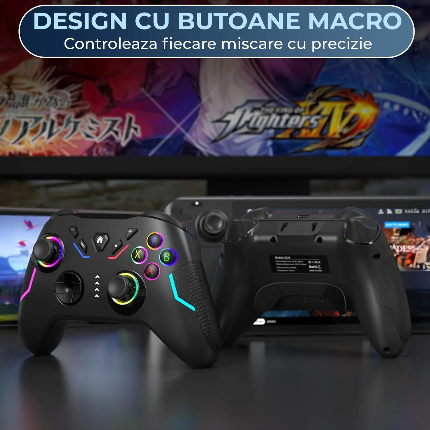 Controller wireless Timebox Switch Steam Deck negru RGB