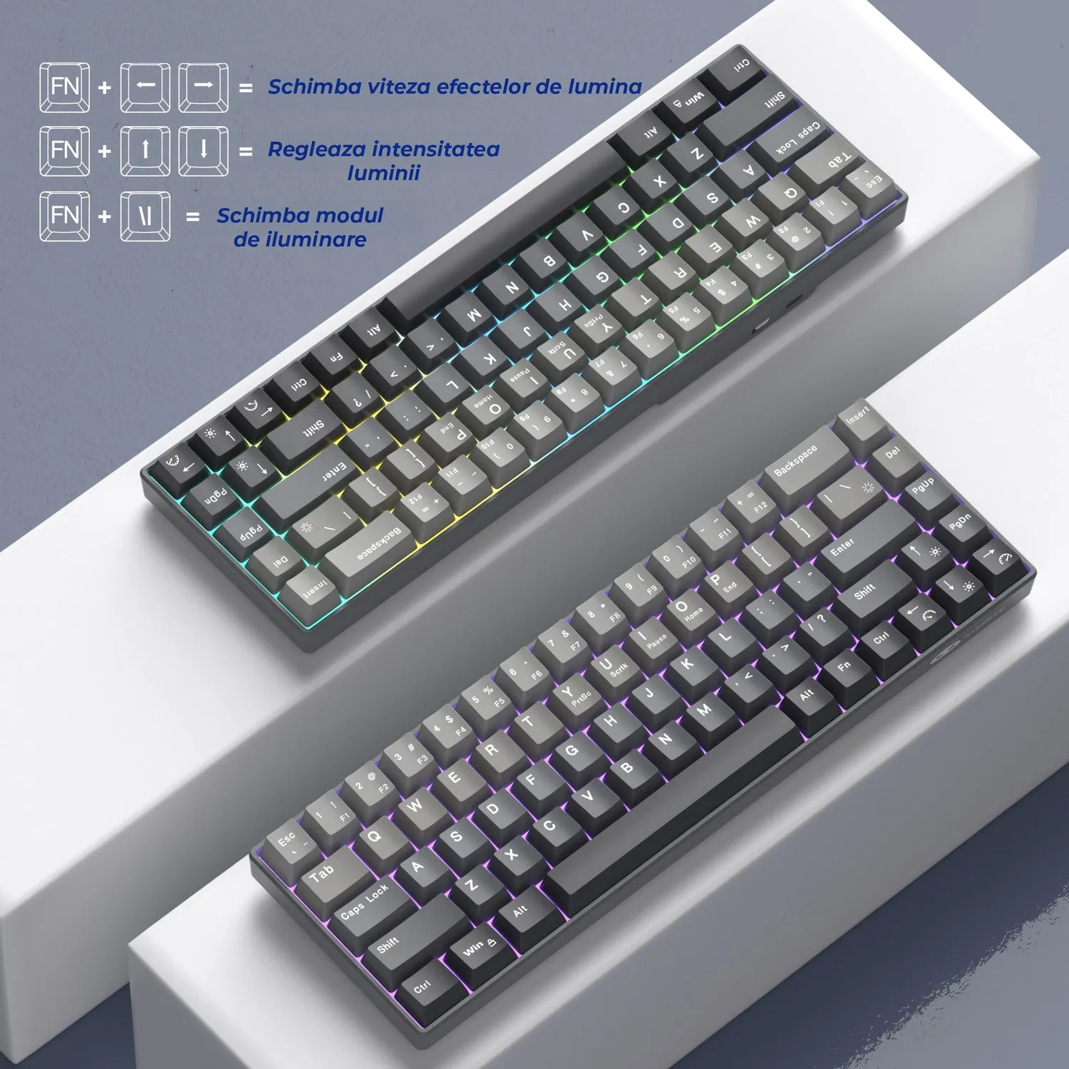 Timebox tastatura mecanica 60% RGB gri hot-swap