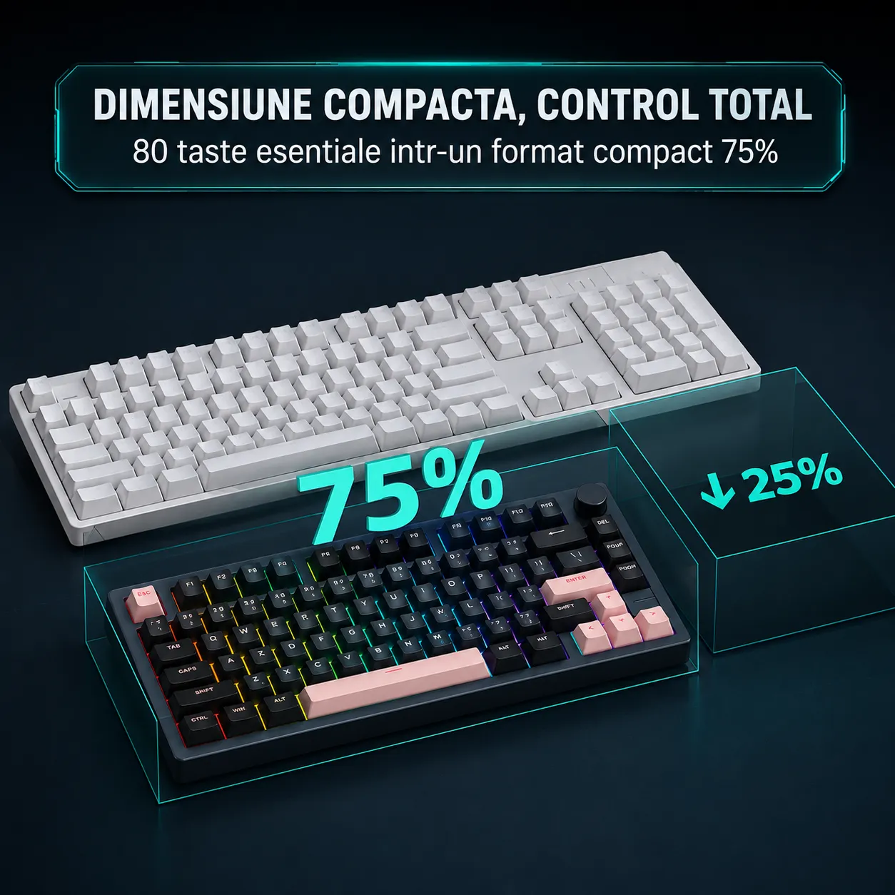 Timebox 75% tastatura mecanica wireless neagra Hot-Swap