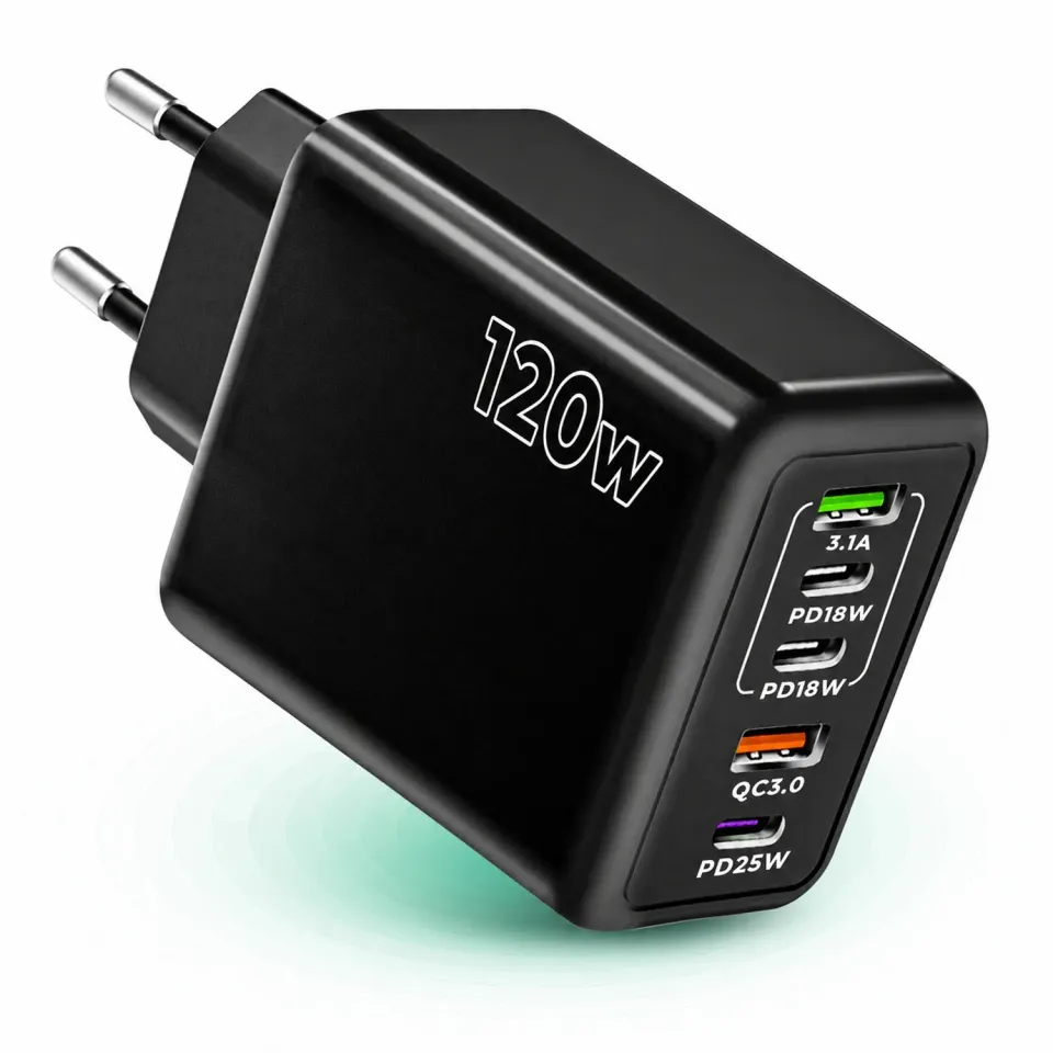 Timebox Încărcător rețea 5 porturi 120W 3x Type-C negru