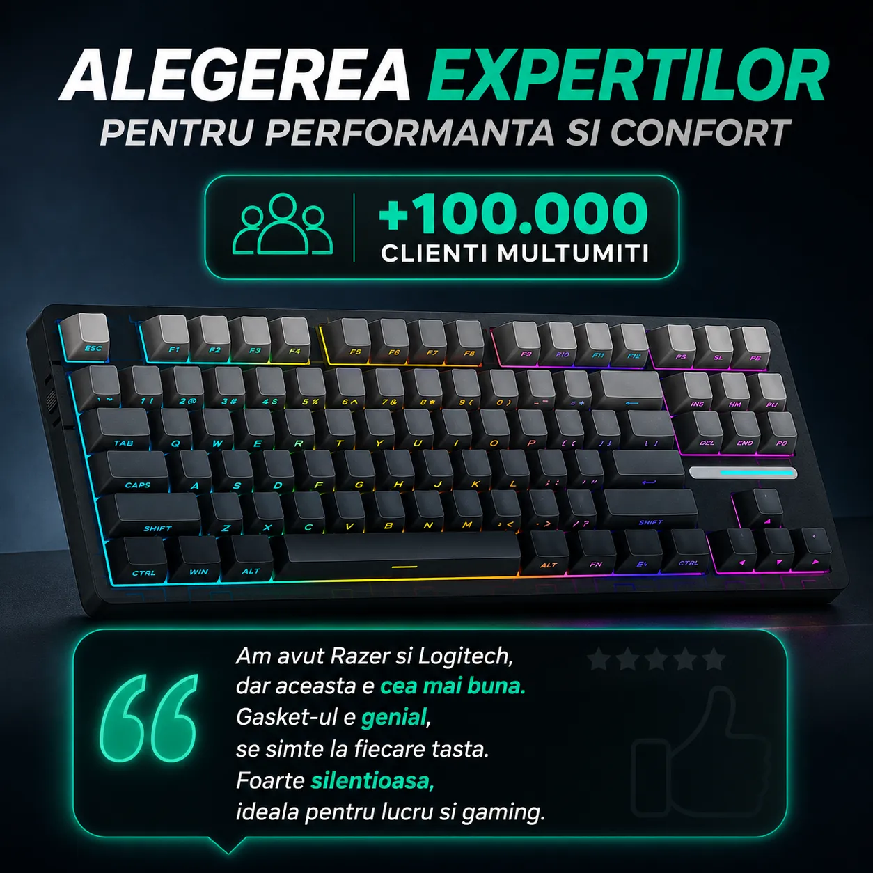 Timebox 80% Hot-Swap Gasket tastatură gaming wireless silențioasă