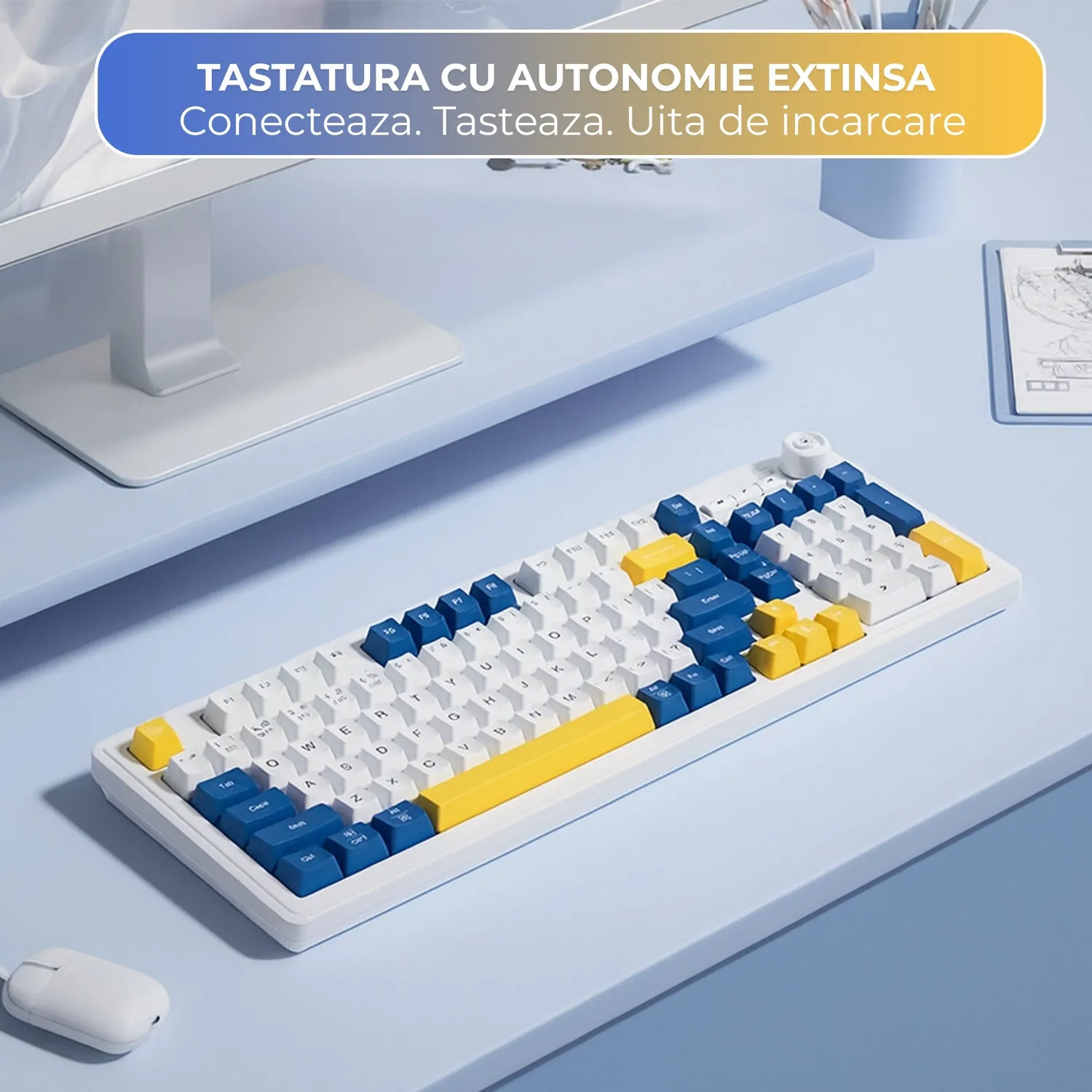 Timebox Slim tastatura cu fir RGB galbena 1,5m