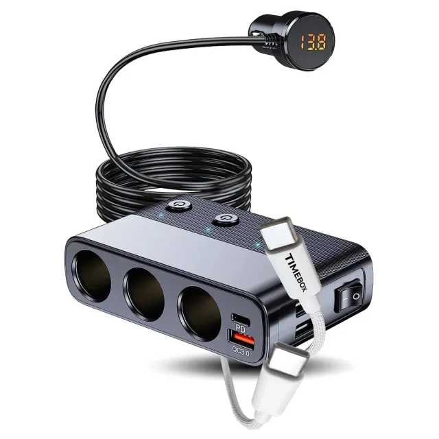 Timebox incarcator auto 7 in 1 128W 1m alb Type-C PD