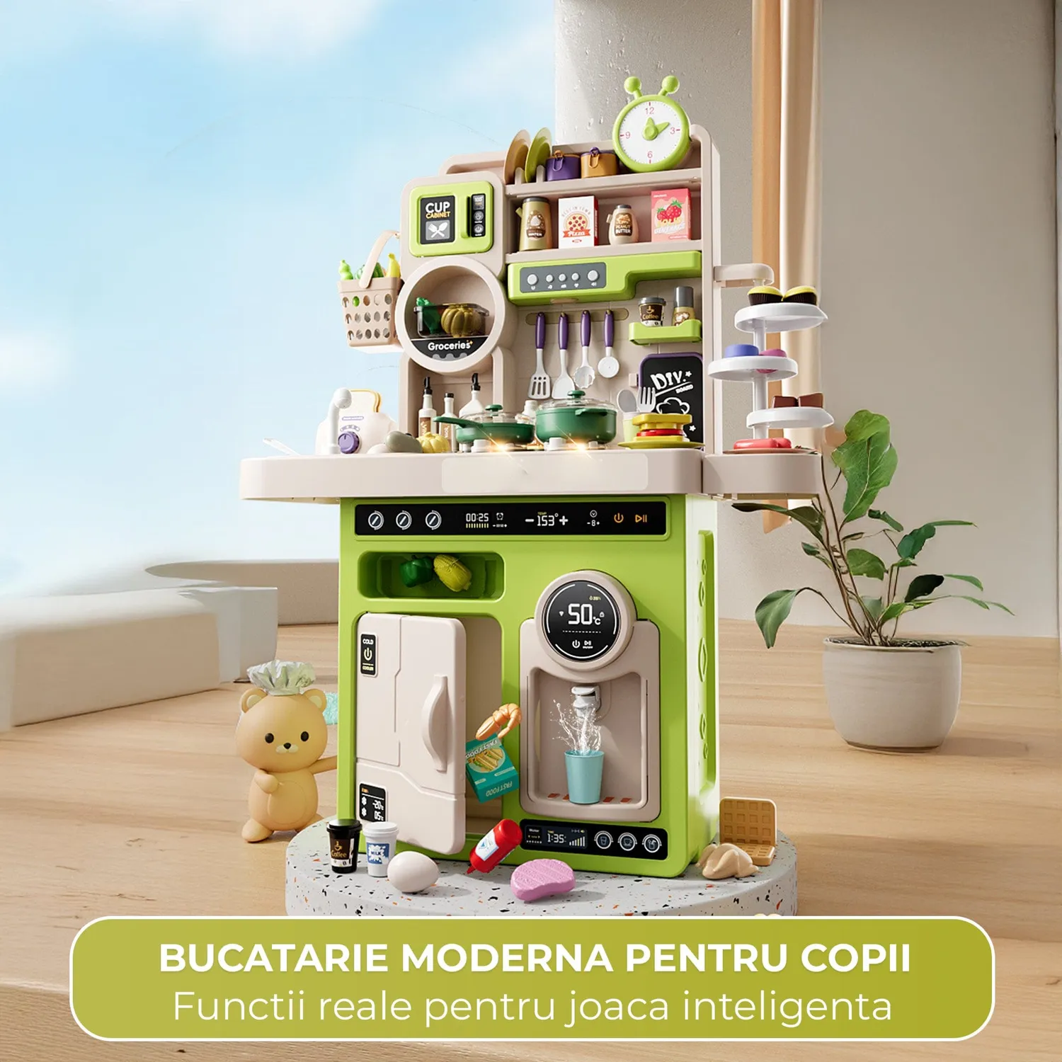 Timebox bucatarie copii 95 cm verde abur real 80+ piese