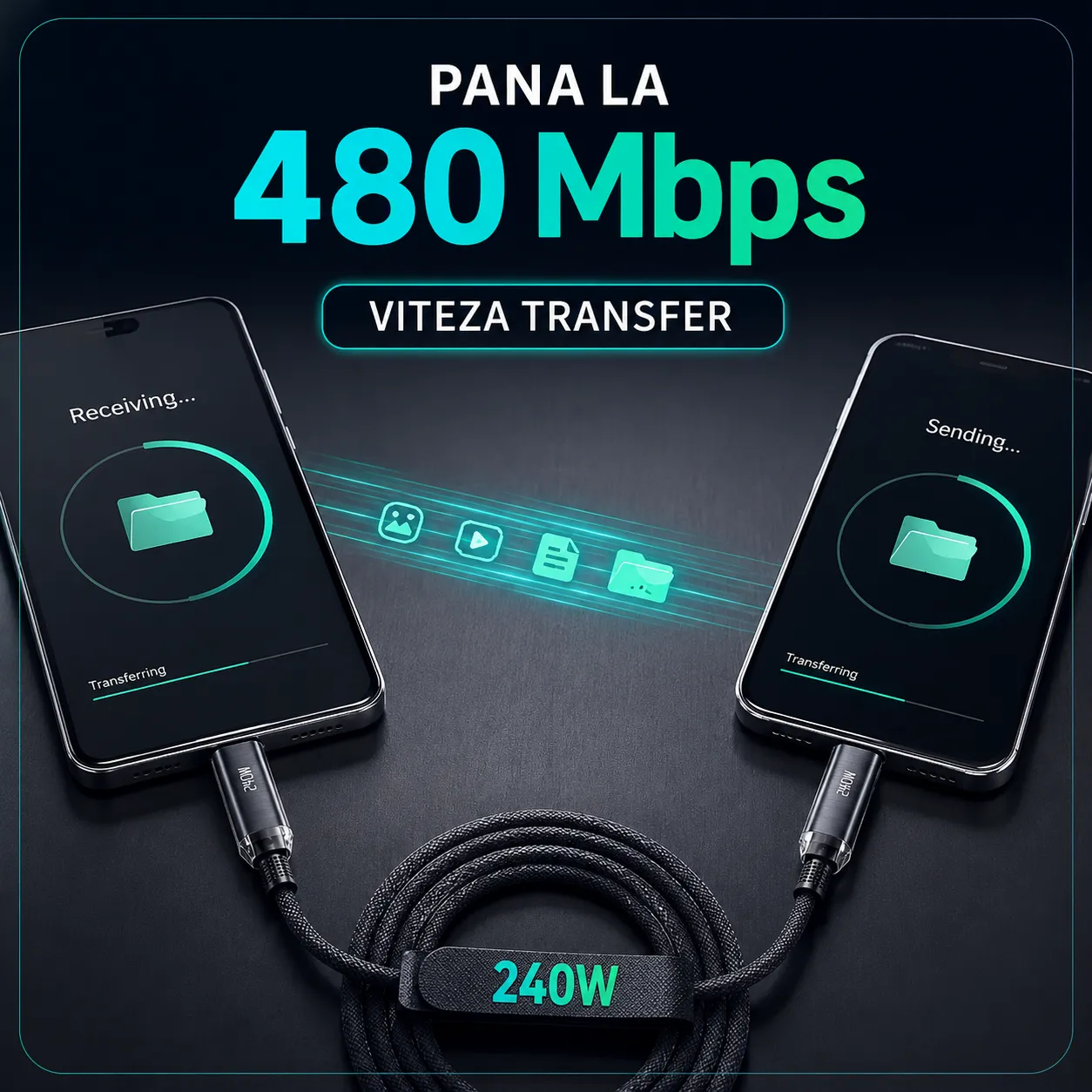 Timebox cablu USB-C Type-C 240W 2m negru nylon laptop