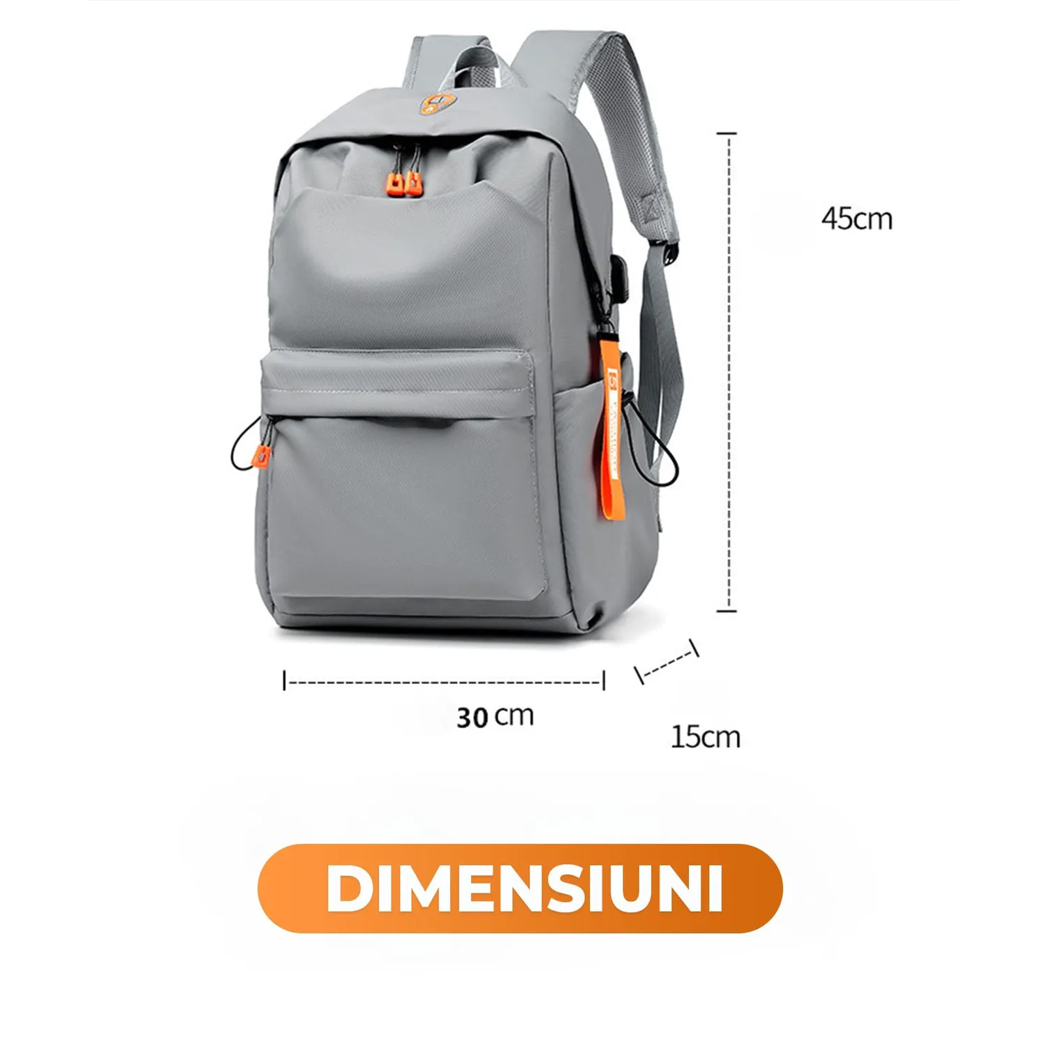 Timebox Waterproof ghiozdan laptop 16 inch gri 3 compartimente