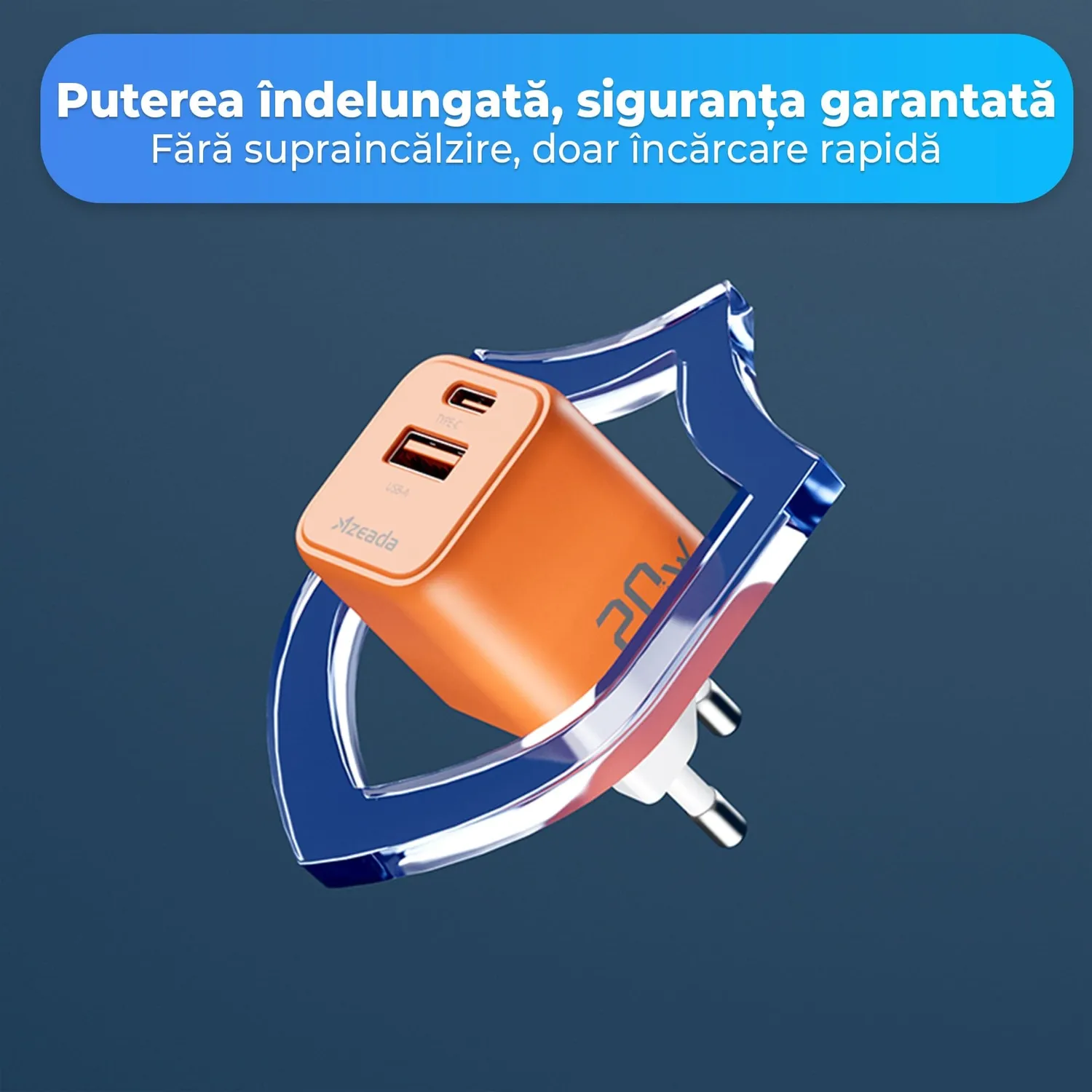 Timebox Incarcator Retea 20W 2 Porturi Portocaliu Rapid