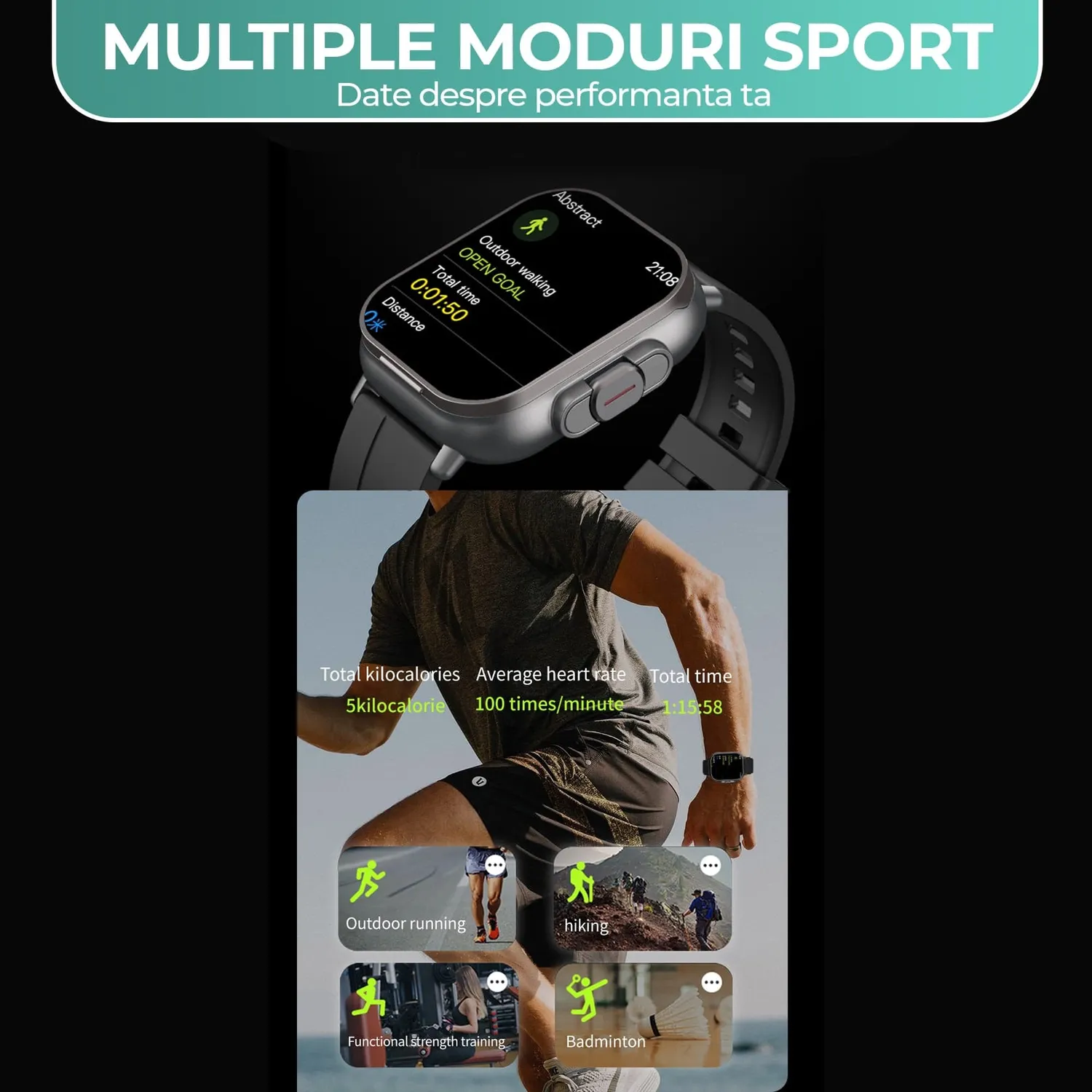 Timebox smartwatch cu casti Bluetooth monitor cardiac