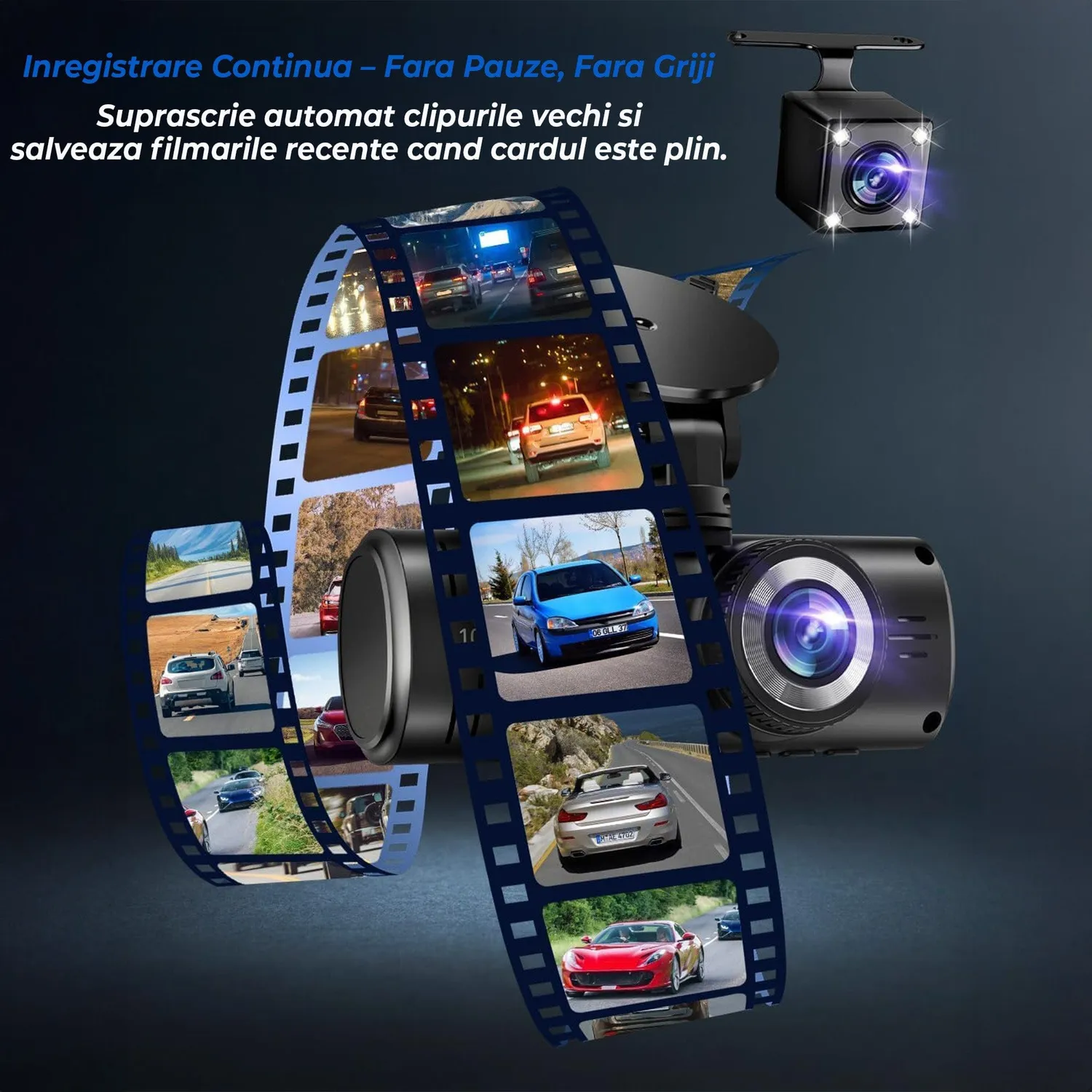Timebox camera auto tripla dash cam Full HD 1080P negru