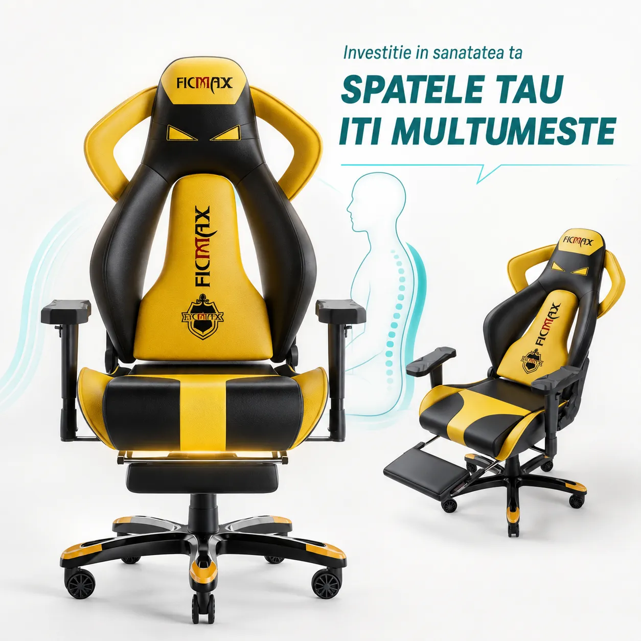 Scaun Timebox Gaming scaun ergonomic 360 galben 150kg