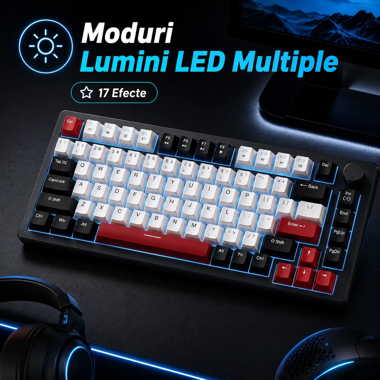 Timebox tastatura mecanica gaming 75% Red Switch LED 83 negru