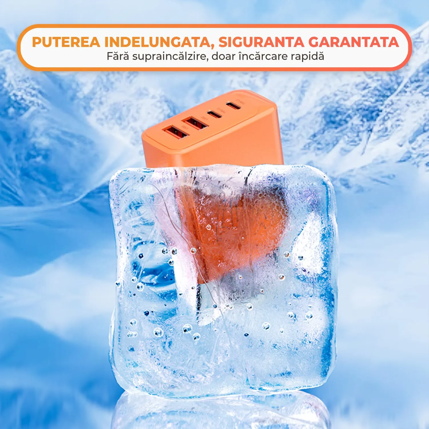 Timebox incarcator retea 65W 4 porturi portocaliu