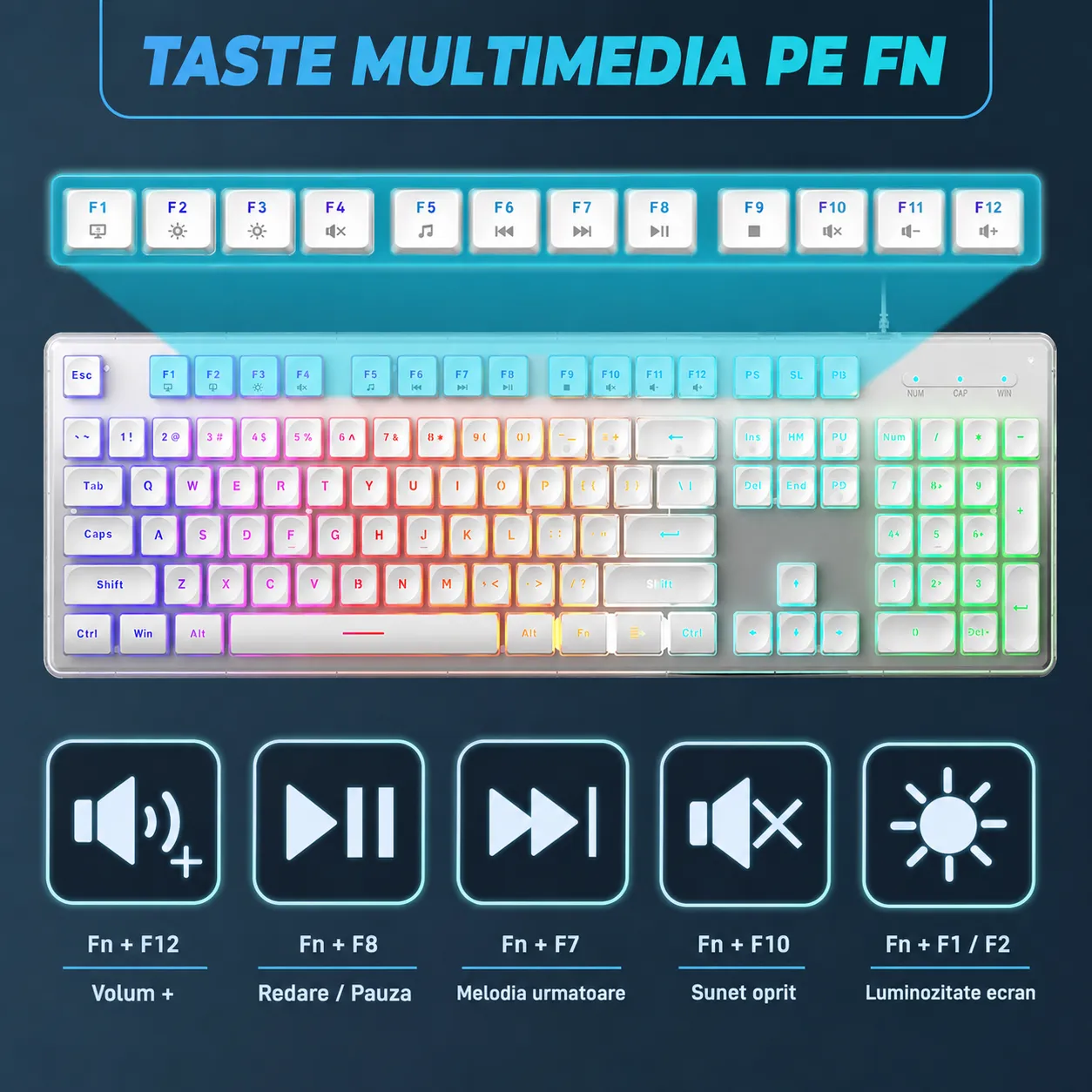 Timebox Kit tastatura mouse gaming RGB alb 104 taste