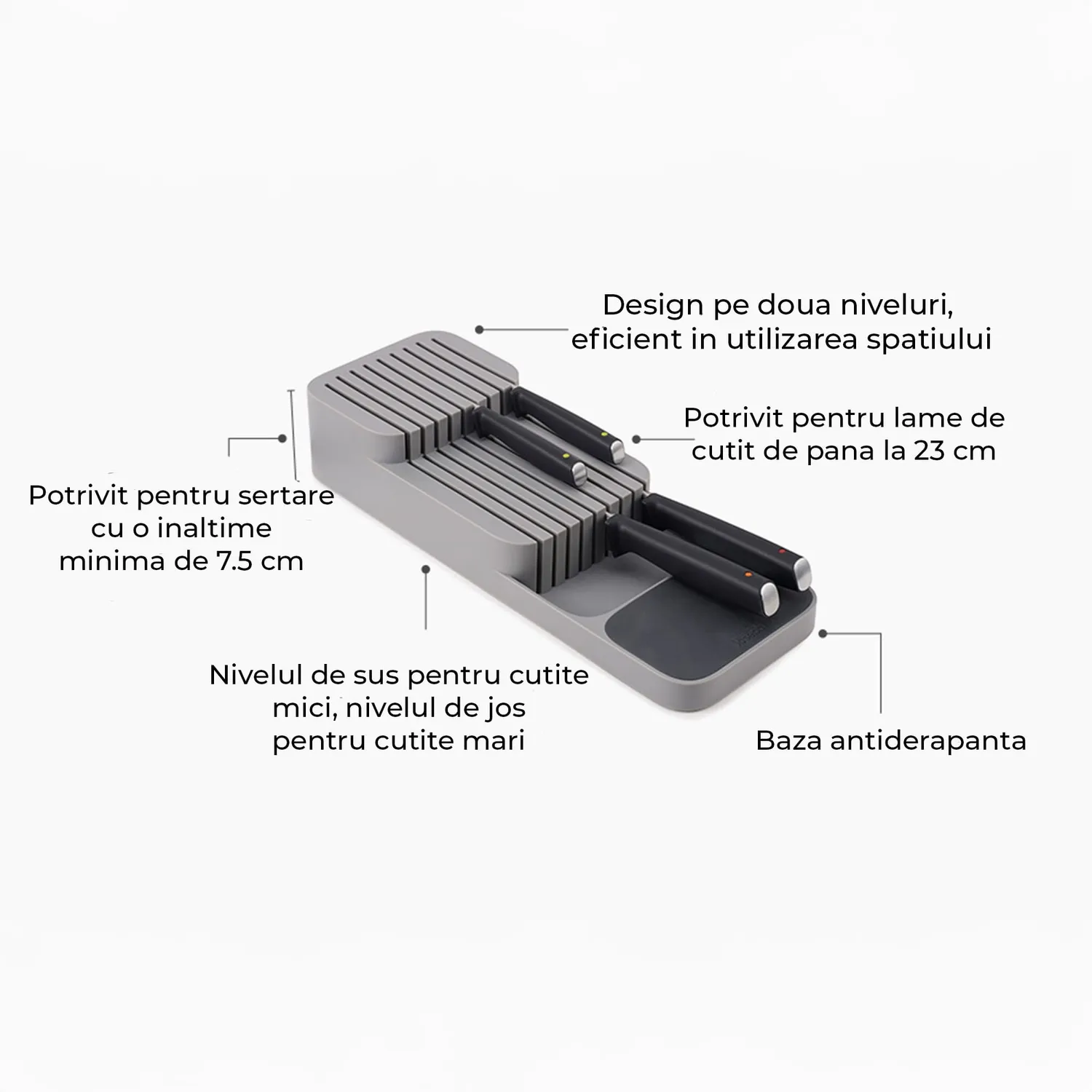 Timebox Organizator cutite sertar 2 niveluri 9 cutite gri
