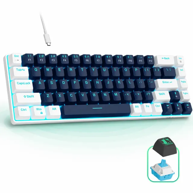 Timebox tastatură mecanică gaming 60% blue switch albastră