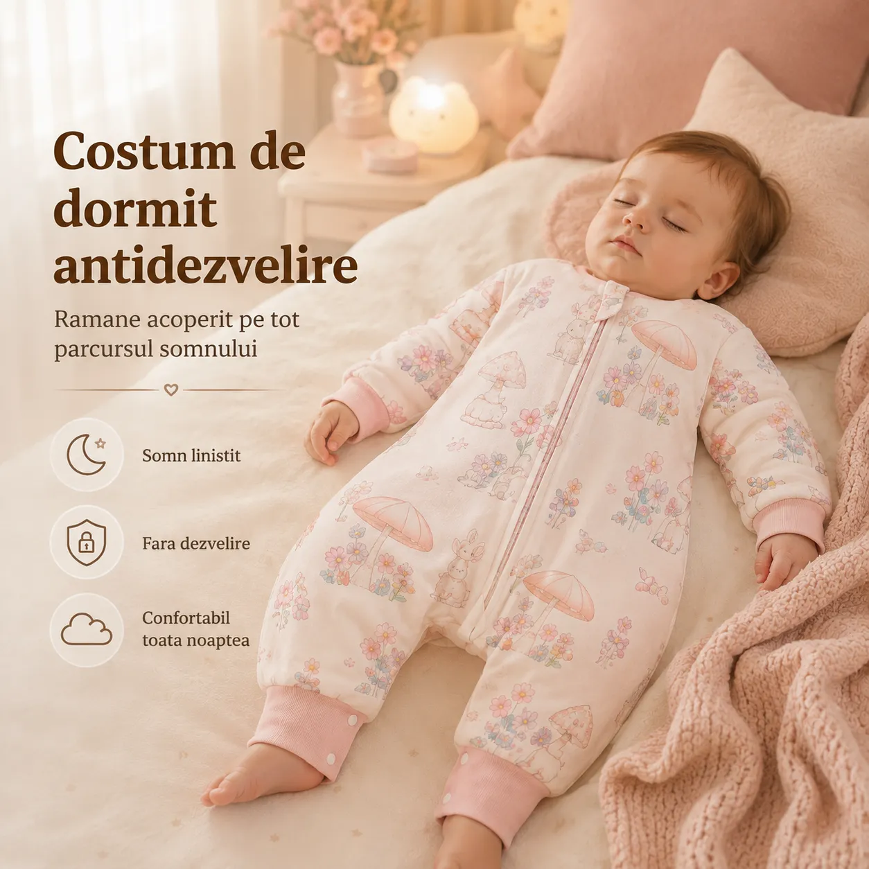 Timebox sac dormit fetițe 2-4 ani mătase dud 120g