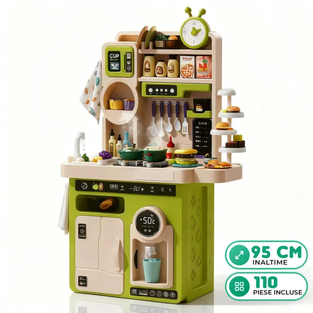 Timebox bucatarie copii 95 cm verde abur real 80+ piese