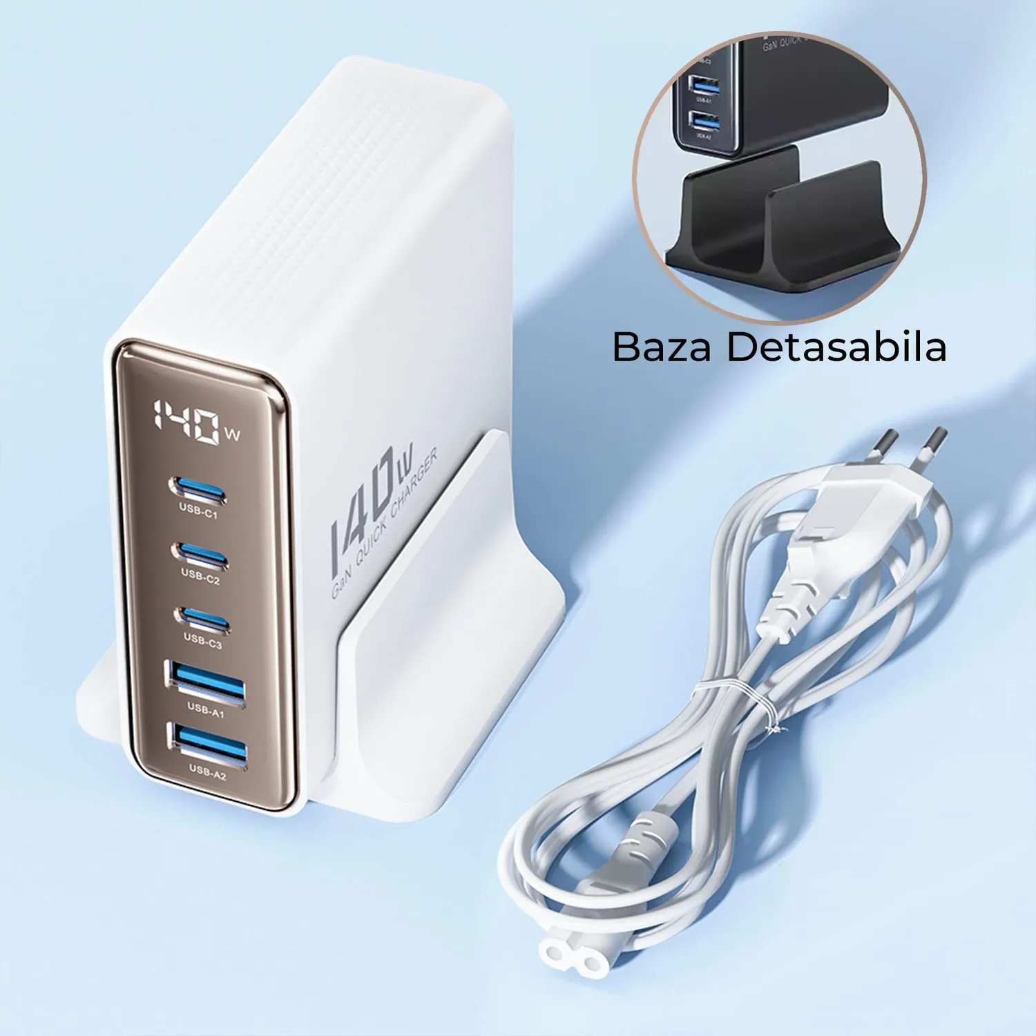 Incarcator retea Timebox 140W 5 porturi auriu LED