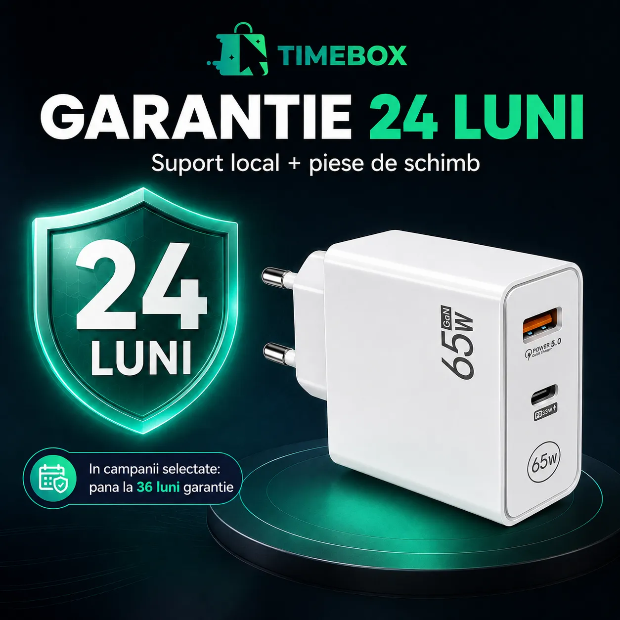 Timebox 65W 2 Porturi incarcator retea alb LED