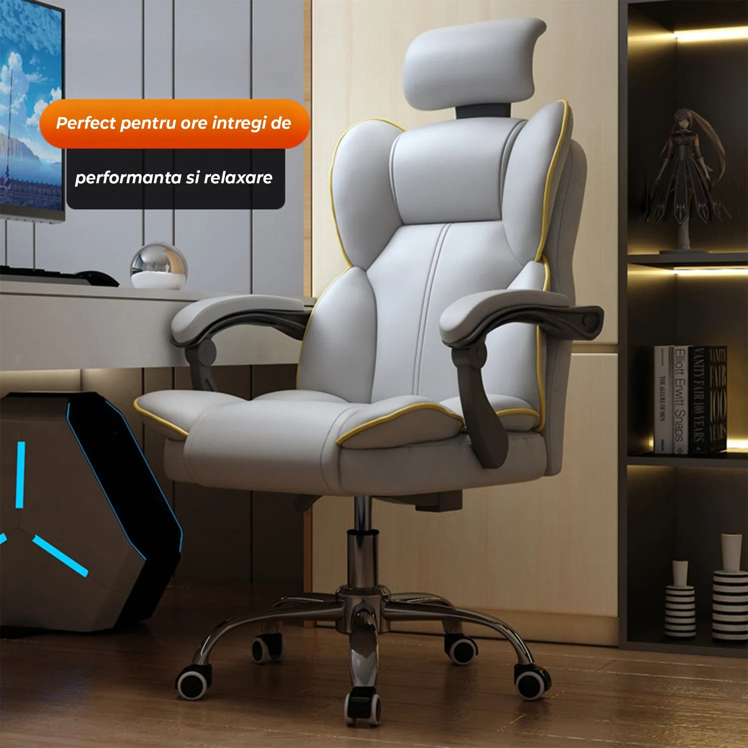 Timebox Ergonomic scaun birou gri 360 spatar inalt lombar