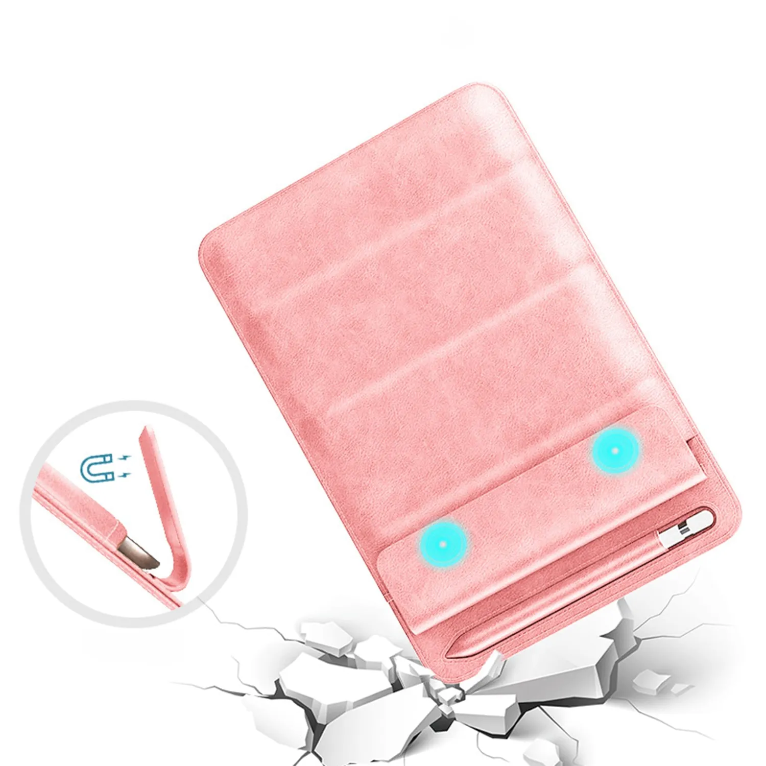 Timebox husa iPad 9.7-11 inch roz cu suport pix piele