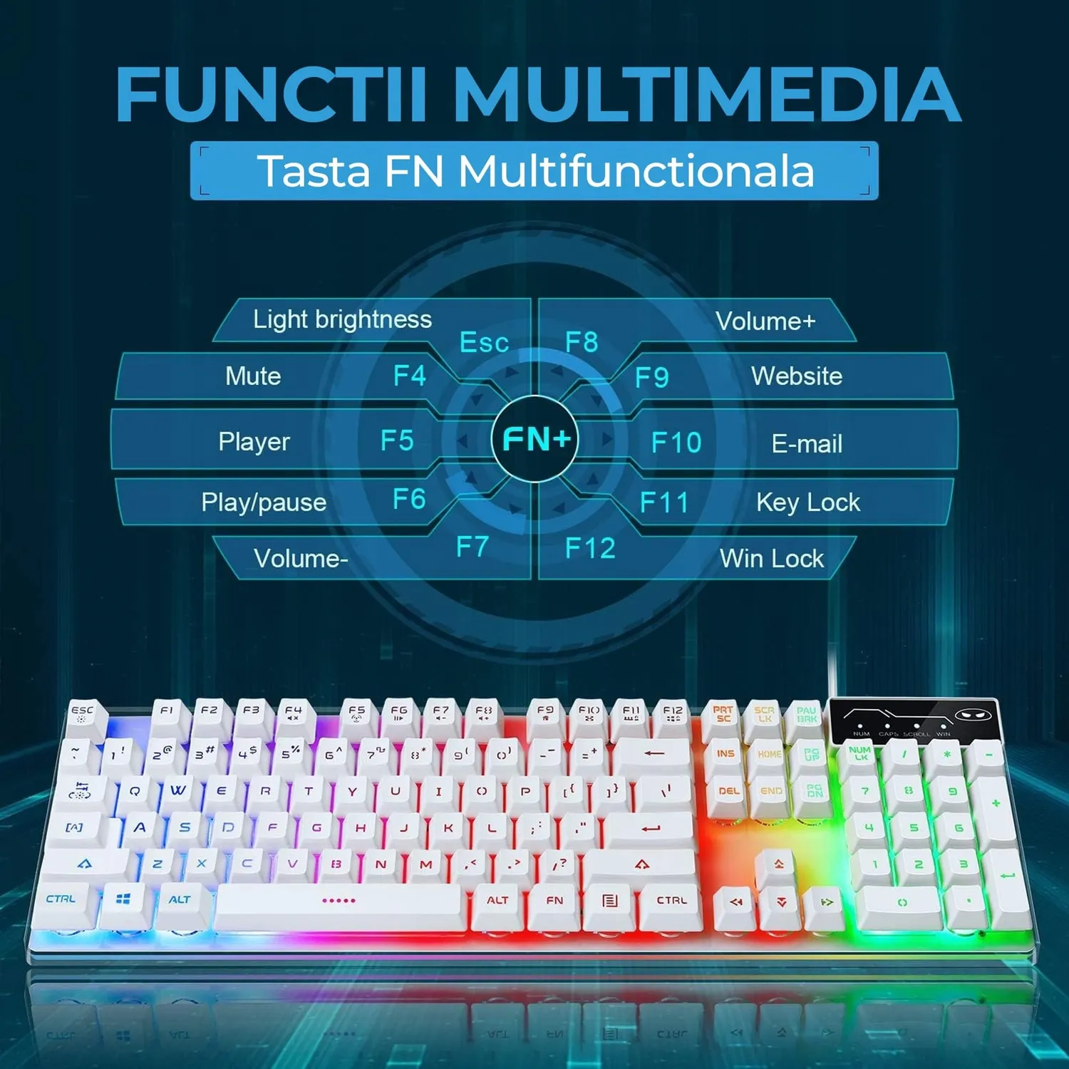 Timebox kit tastatura mouse gaming RGB alb 104 taste