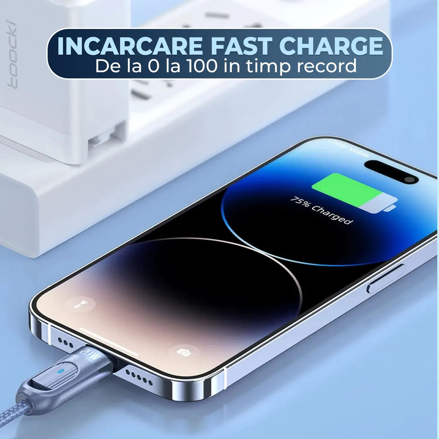 Cablu incarcare Timebox Lightning 1,8m albastru 20W