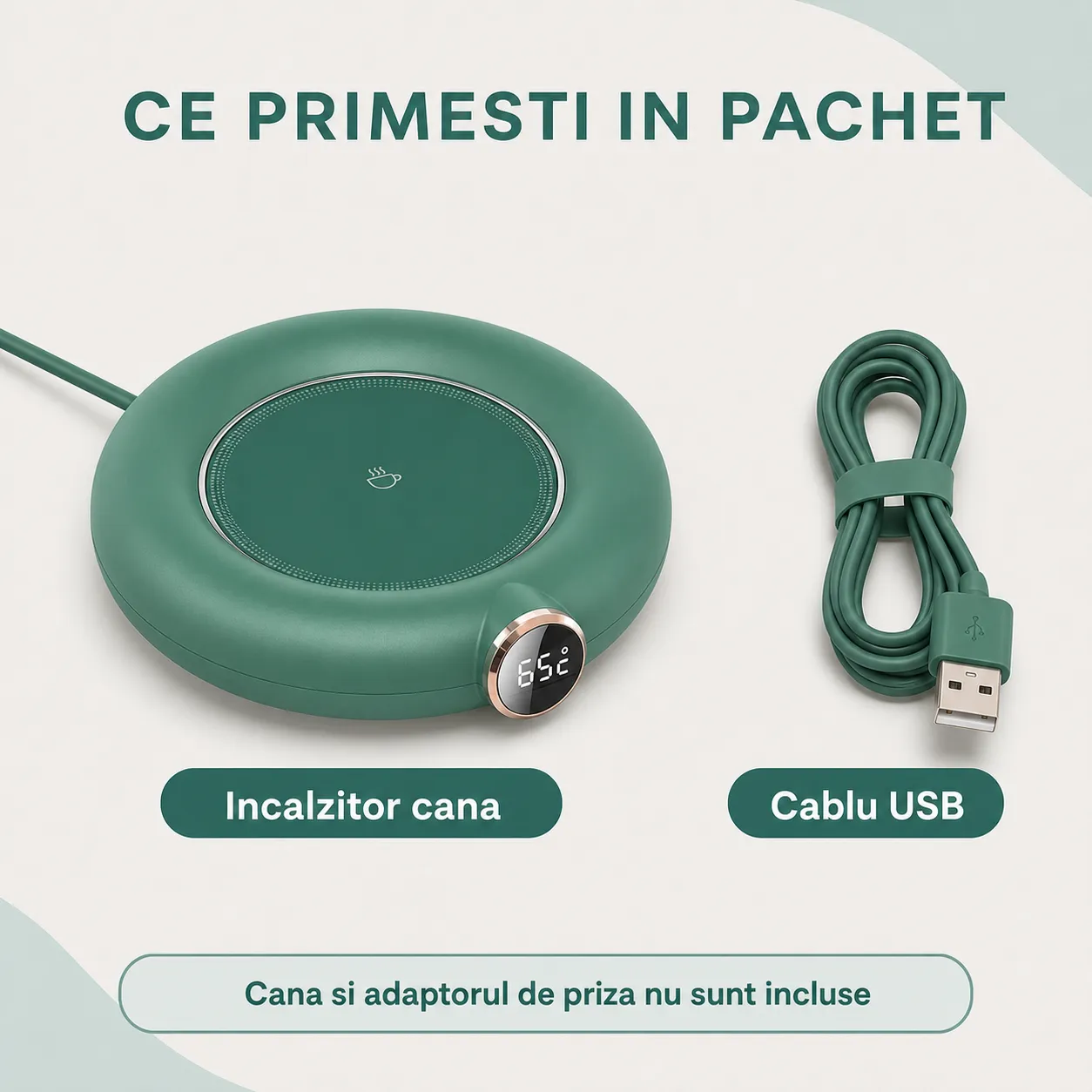 Timebox incalzitor cana USB verde 75°C 3 trepte LED