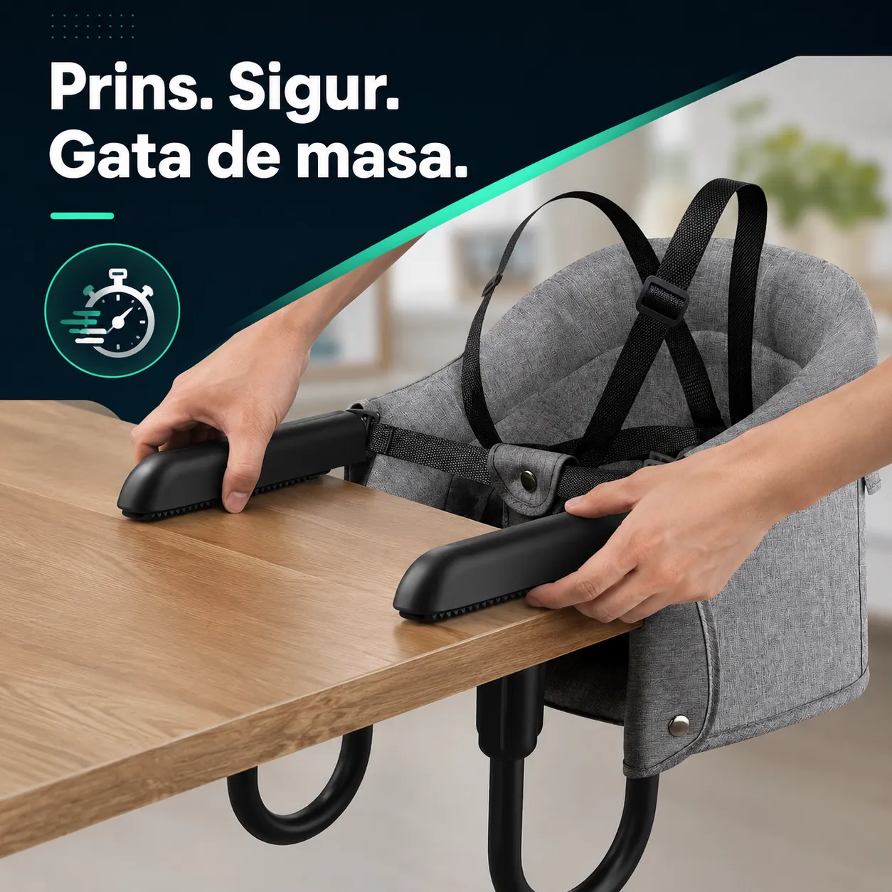 Timebox Scaun Bebe Atasabil Masa Pliabil Gri