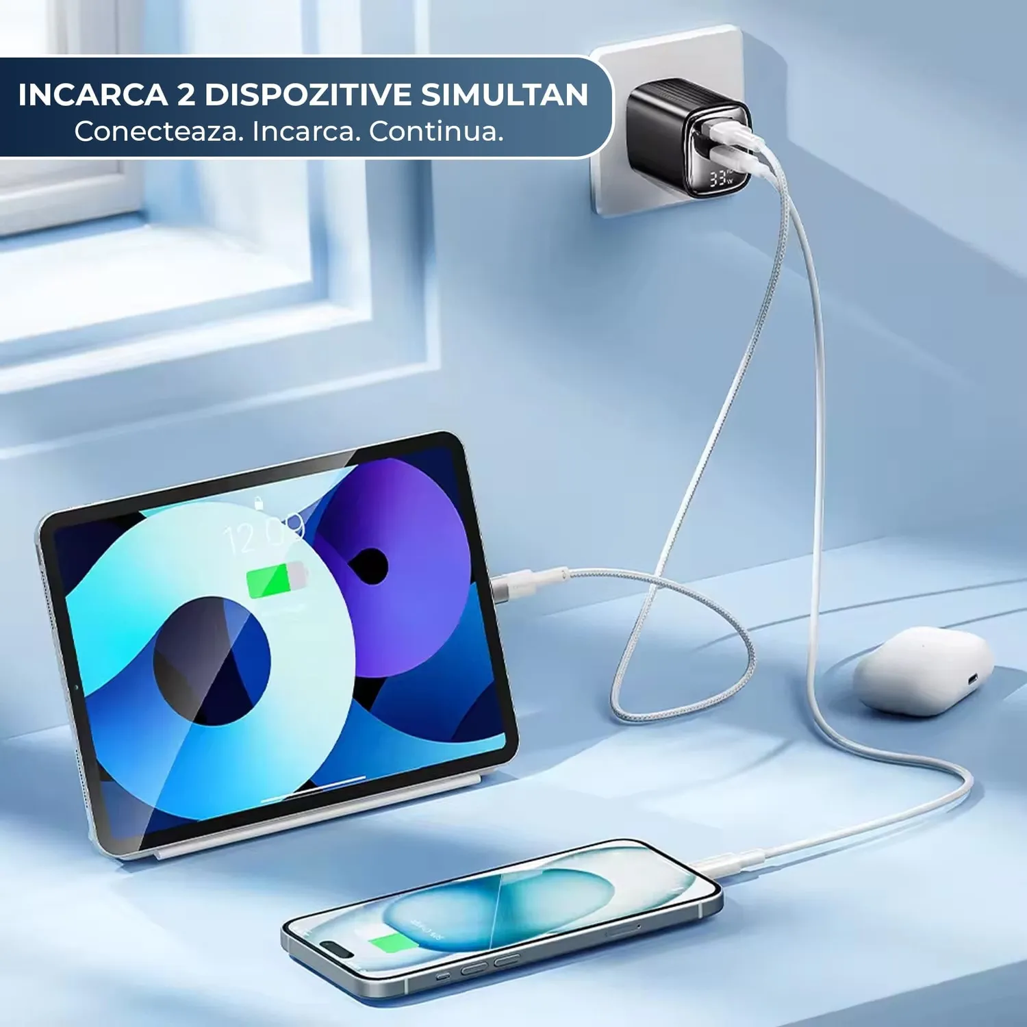 Timebox 33W incarcator retea 2 porturi negru fast charge