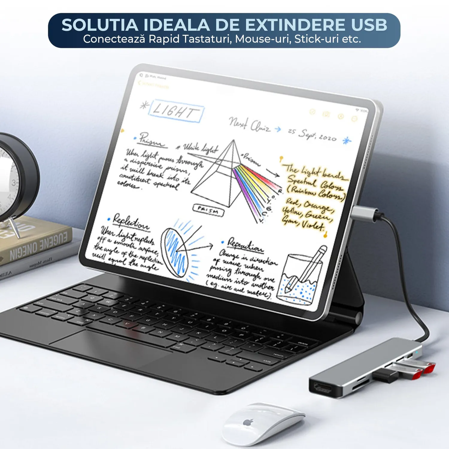 Timebox Hub USB 7 în 1 Type-C argintiu cu HDMI 4K