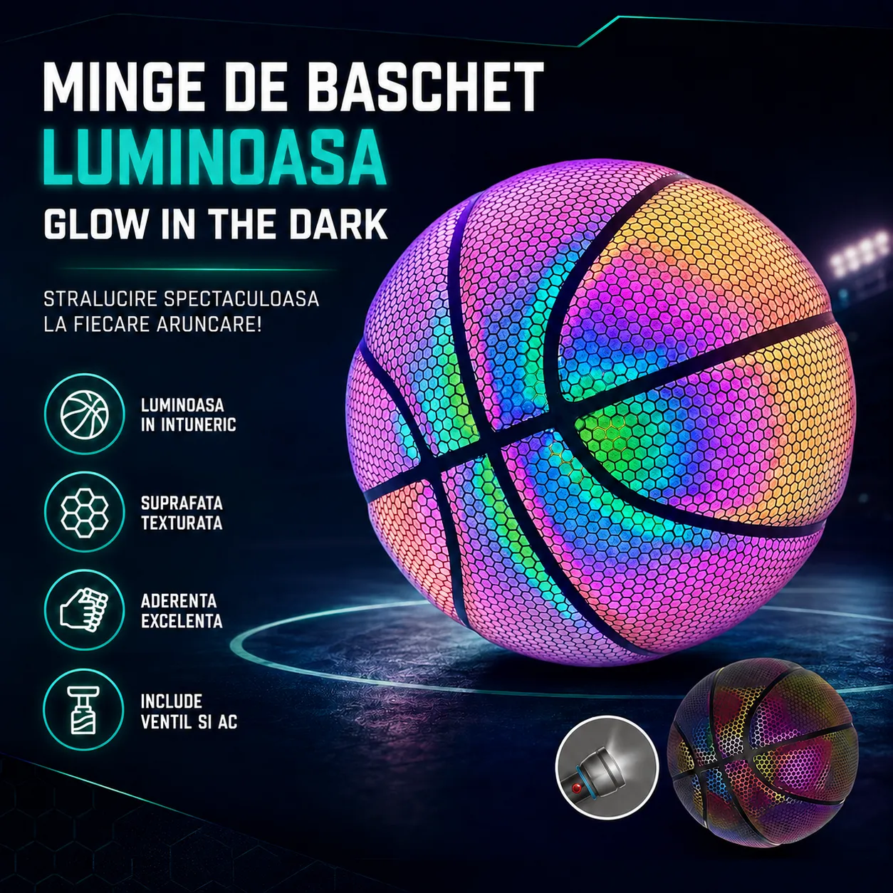 Timebox minge baschet reflectorizantă PU multicolor