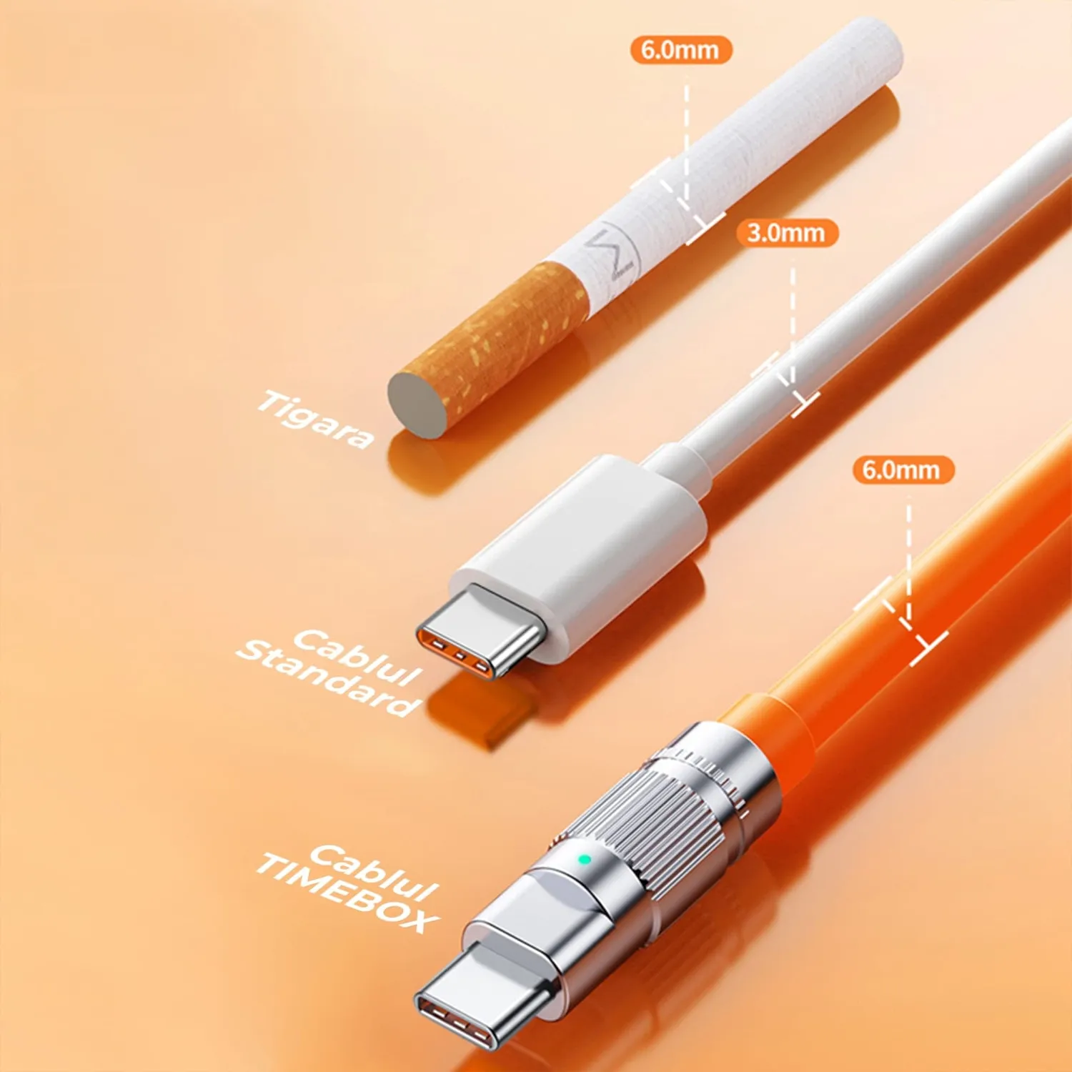 Timebox cablu USB-C la Type-C 60W portocaliu fast charge
