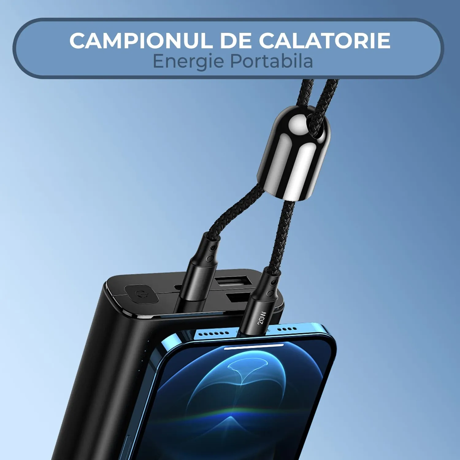 Timebox cablu Type-C Lightning 20W 12cm negru breloc