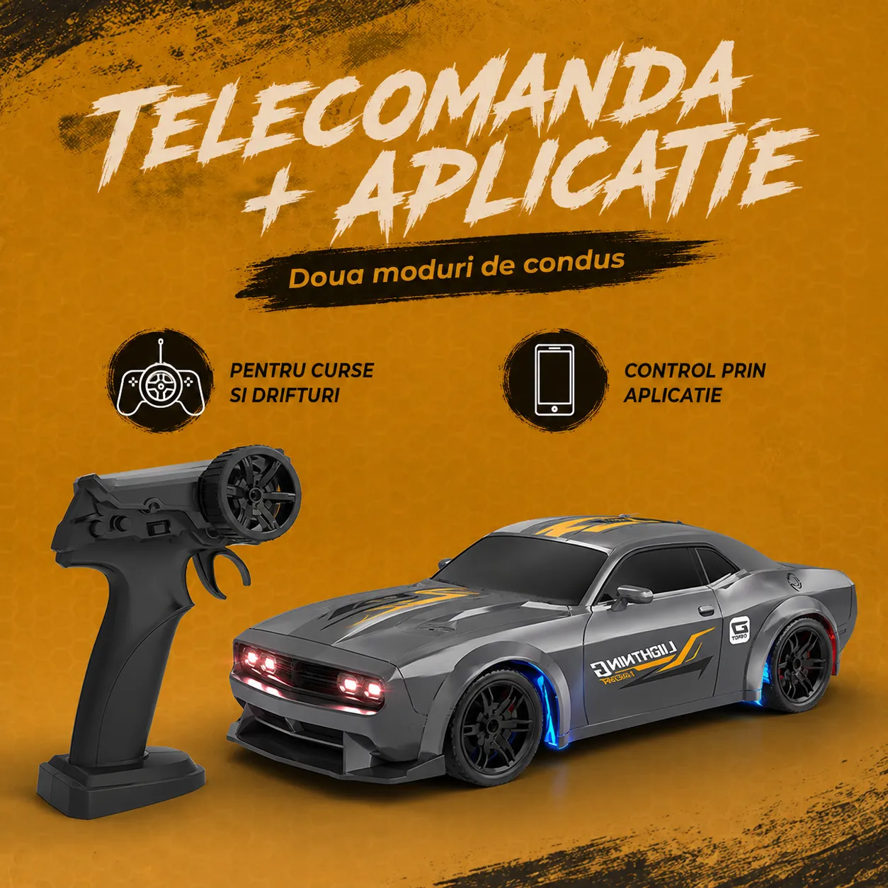 Timebox masina RC drift 1:43 gri cu telecomanda