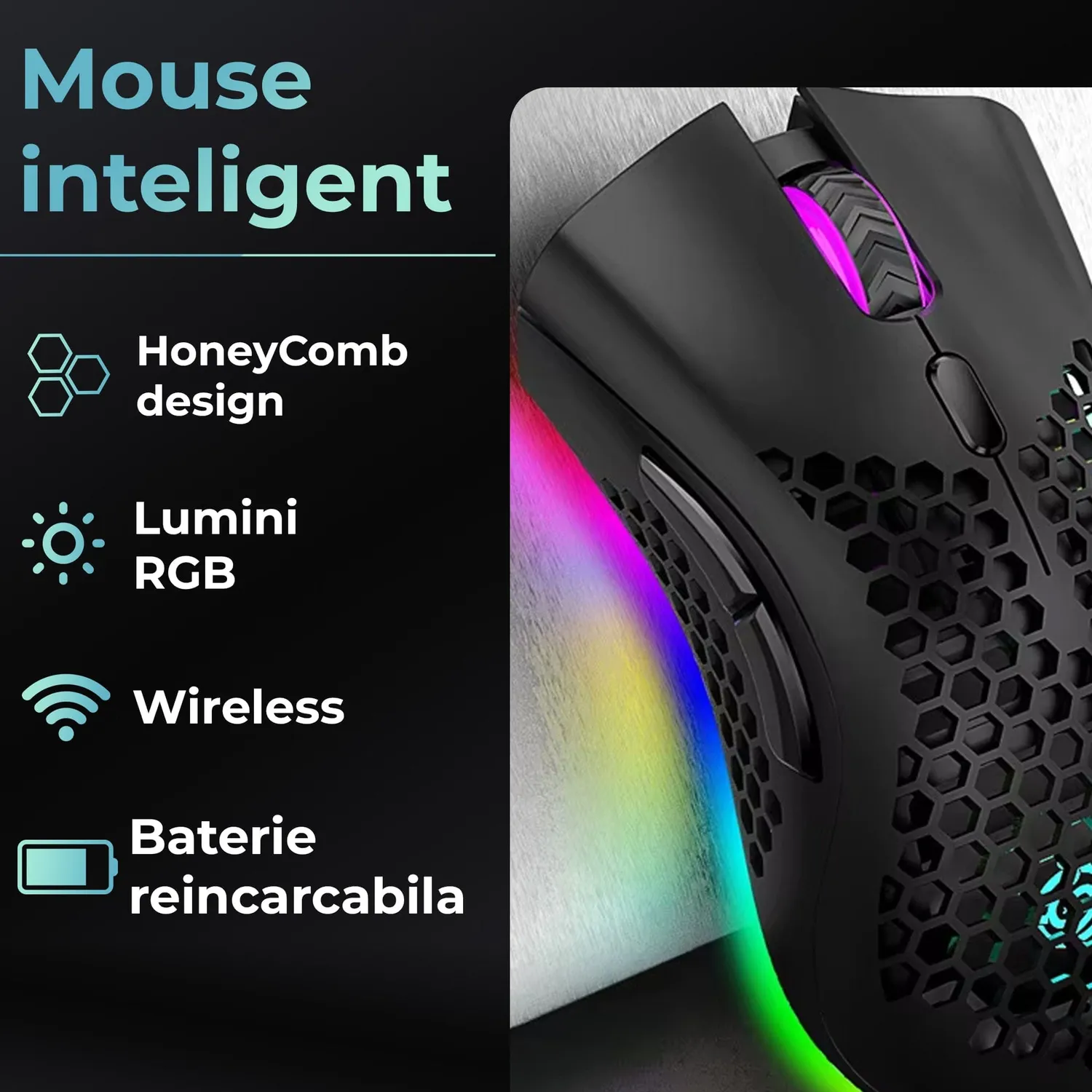 Timebox 60% pachet gaming wireless negru tastatura + mouse RGB