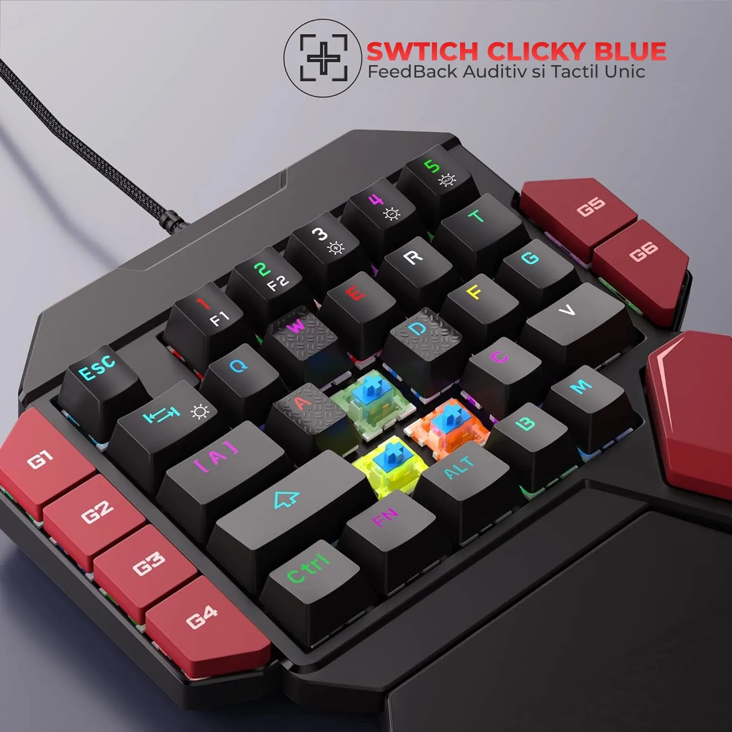 Timebox One Hand tastatura gaming Blue Switch RGB negru