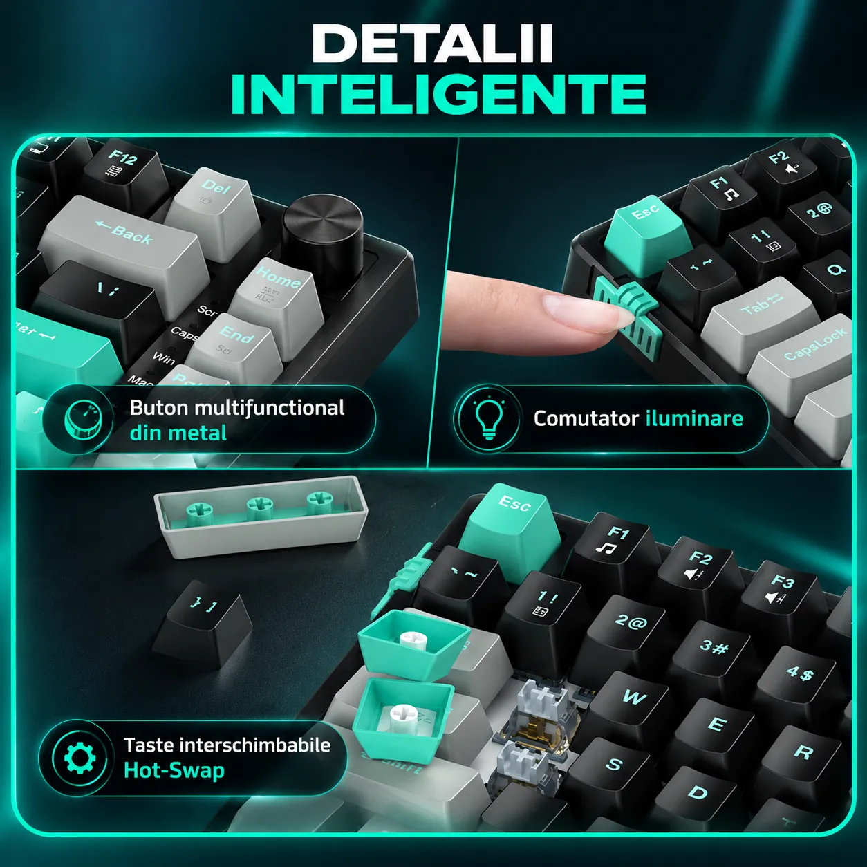 Timebox 75% tastatura mecanica Blue Switch Hot-Swap negru