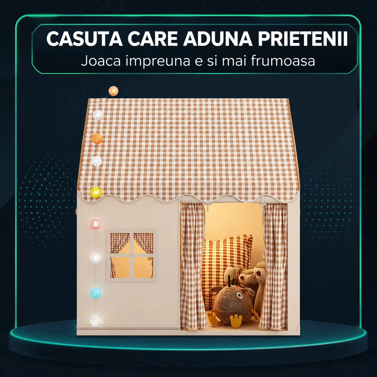 Timebox Căsuță joacă copii pliabilă bej 120cm lumini