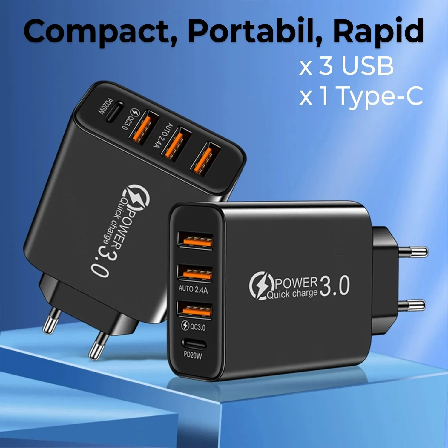Timebox Incarcator Retea 20W 4 Porturi Quick-Charge Alb