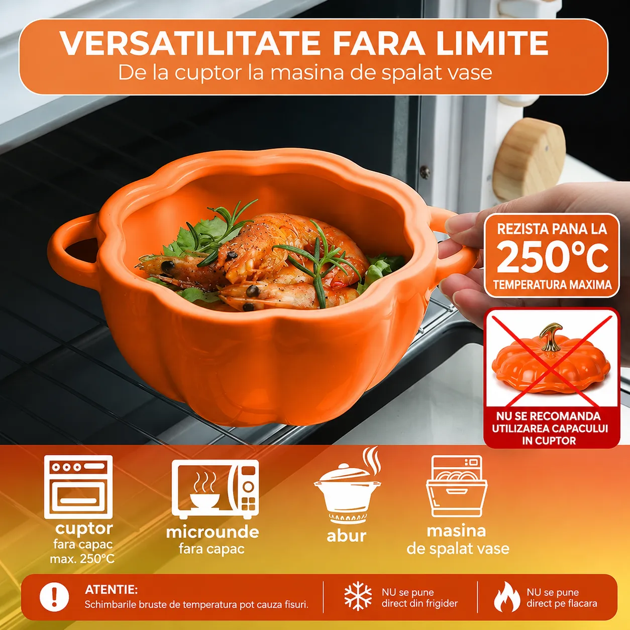 Timebox Dovleac 14 cm oala ceramica 450ml portocalie