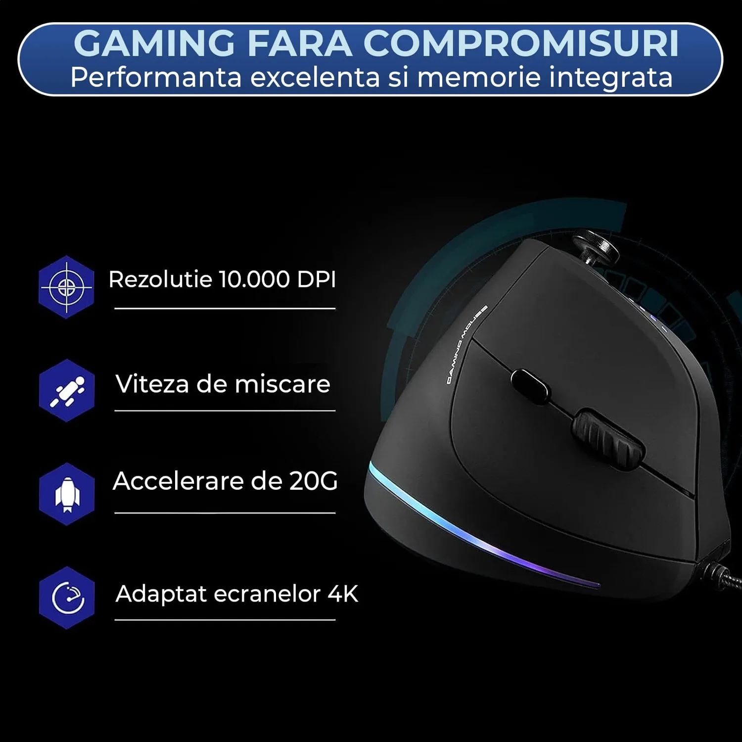 Timebox Vertical mouse gaming 10000 DPI negru RGB