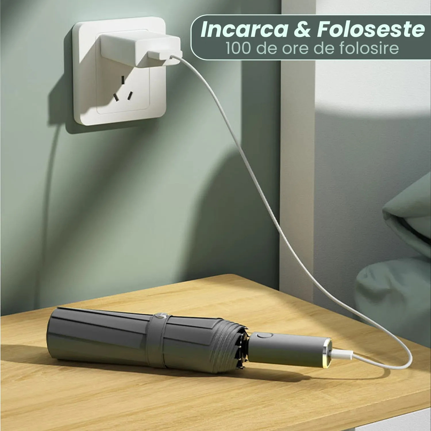 Timebox umbrela pliabila LED neagra automata