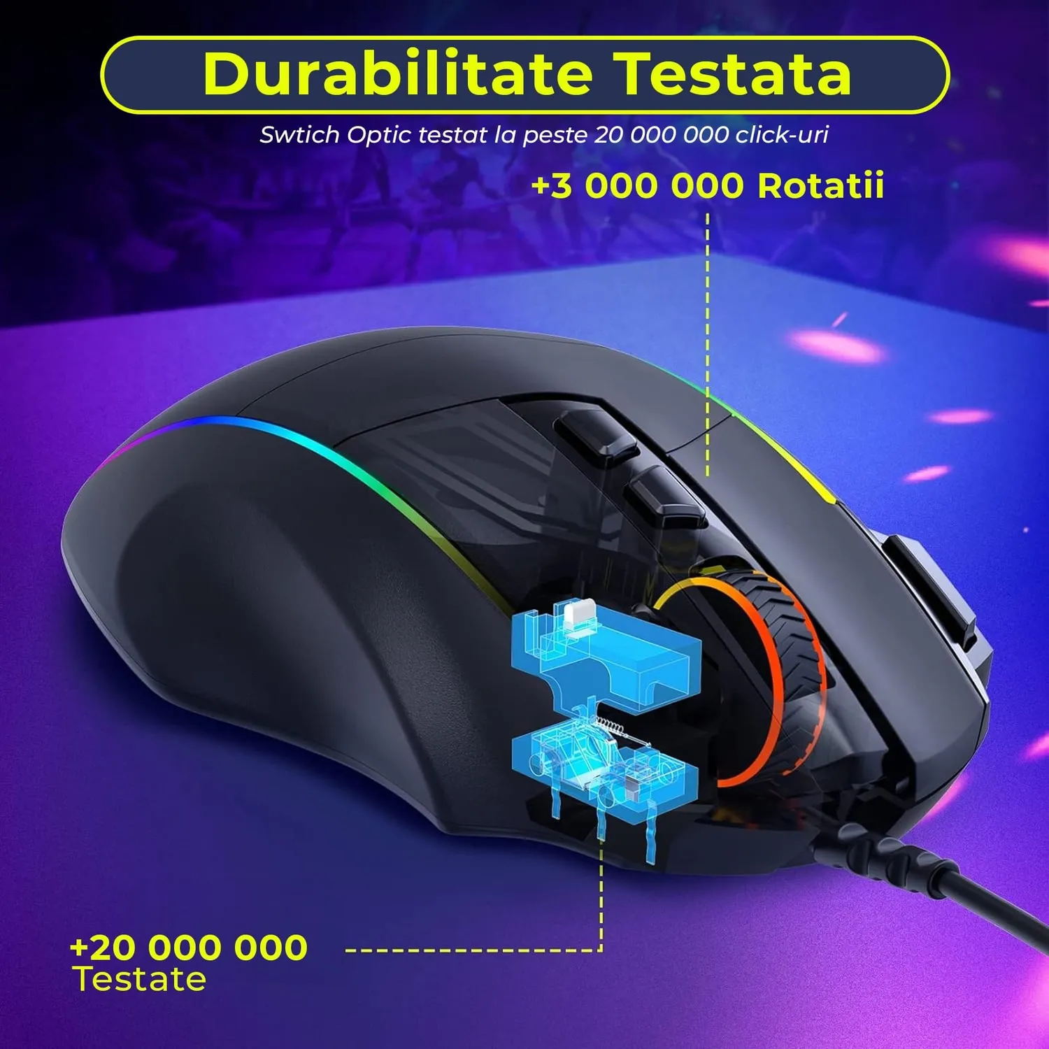 Mouse gaming Timebox 5000 DPI USB RGB negru