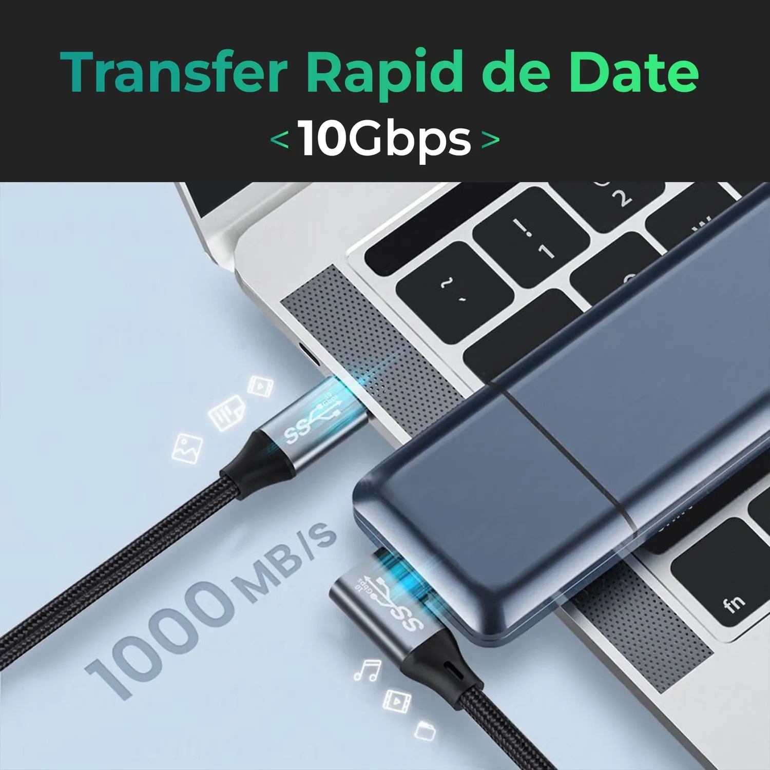 Cablu Timebox USB-C la USB-C 100W 2m gri 10Gbps