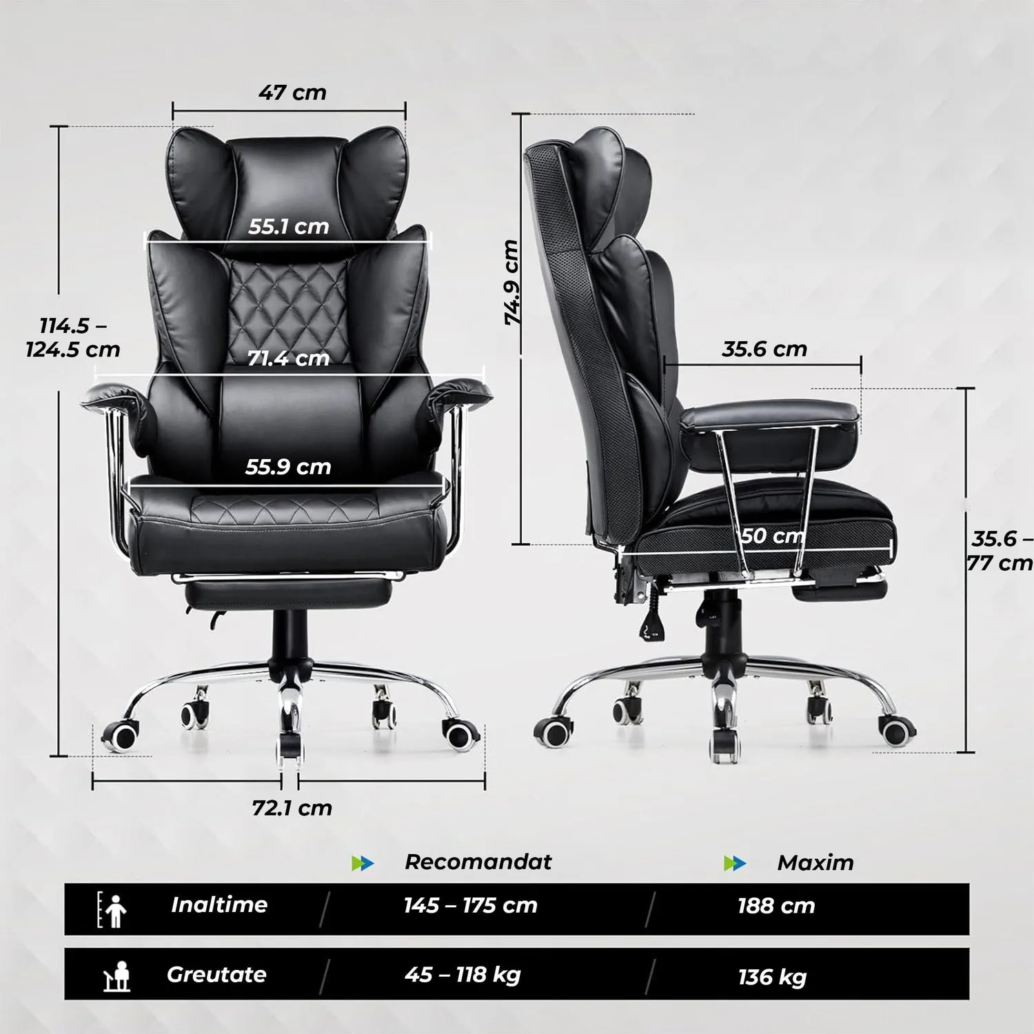 Timebox 135 Scaun office negru pana la 136 kg