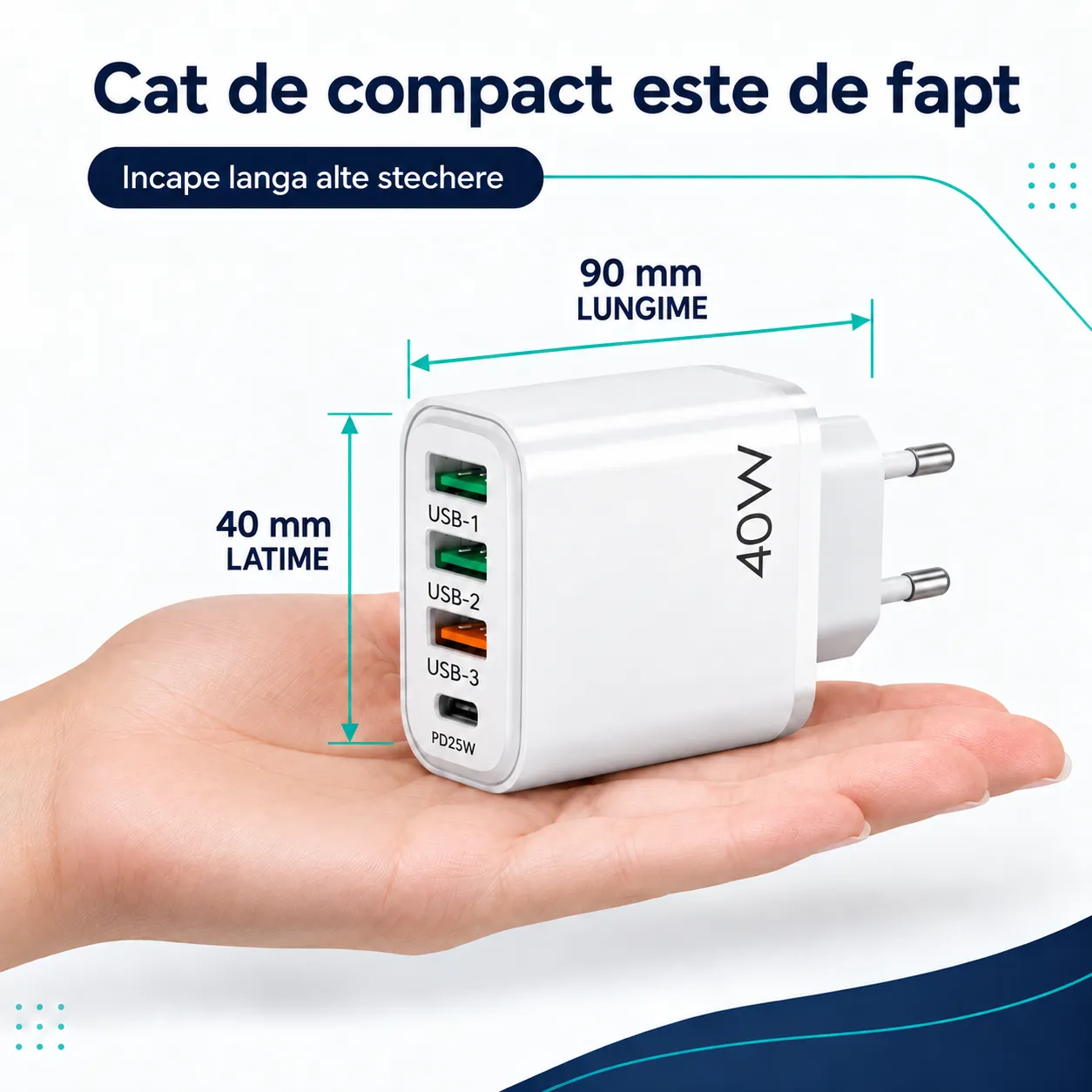 Timebox 40W Incarcator Retea 4 Porturi Alb Fast Charge