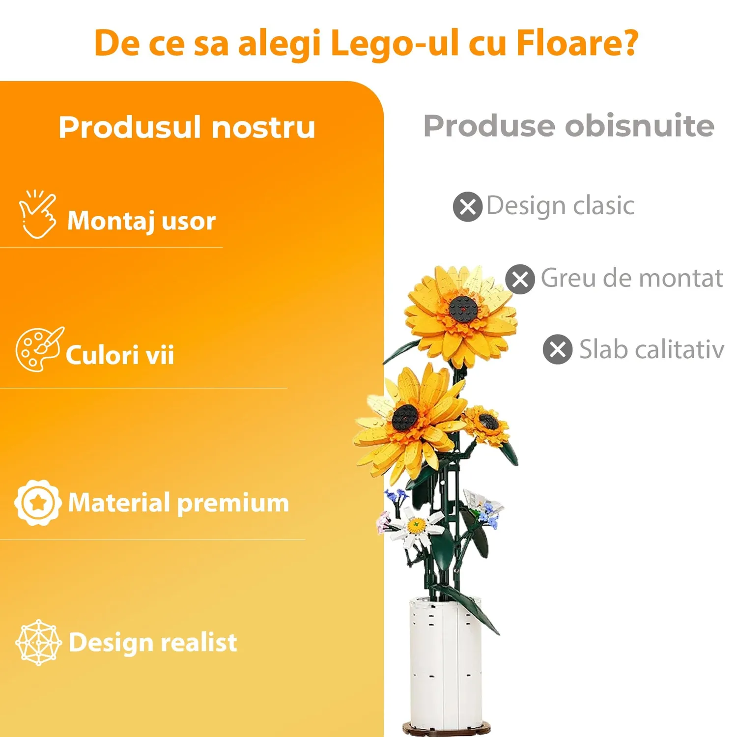 Timebox Floarea Soarelui set constructie 821 piese galben