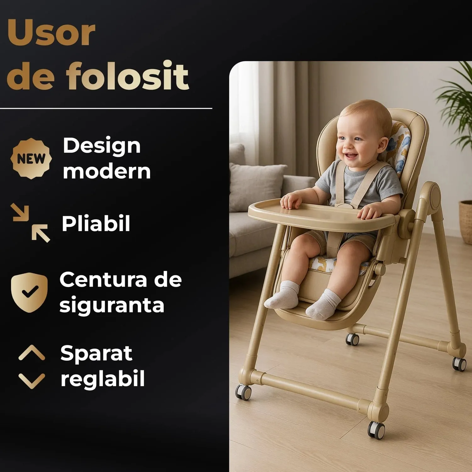 Timebox Scaun de Masa Copii Pliabil Bej 8 Trepte
