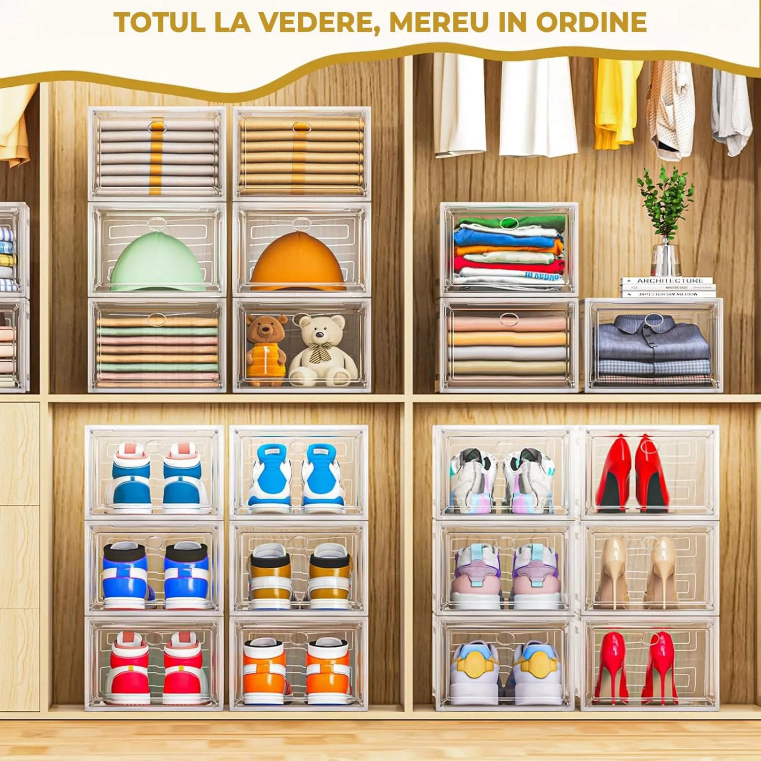 Cutii Timebox set 6 organizator pantofi plastic transparent